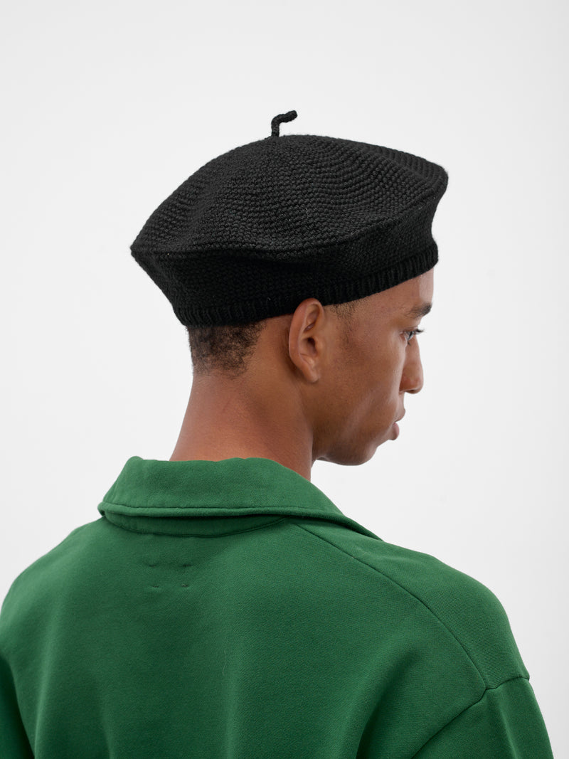 Black Merino Wool Crochet Berete (MRS24KA011-BLACK