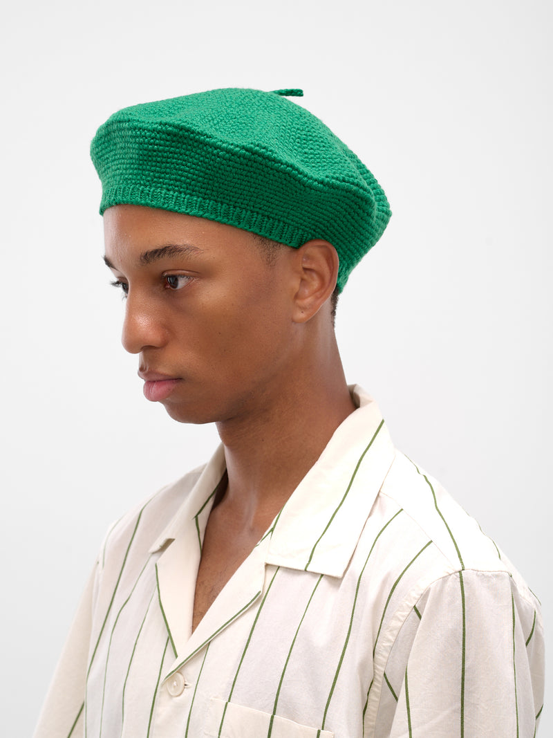 Green Merino Wool Crochet Berete (MRS24KA011-GREEN)