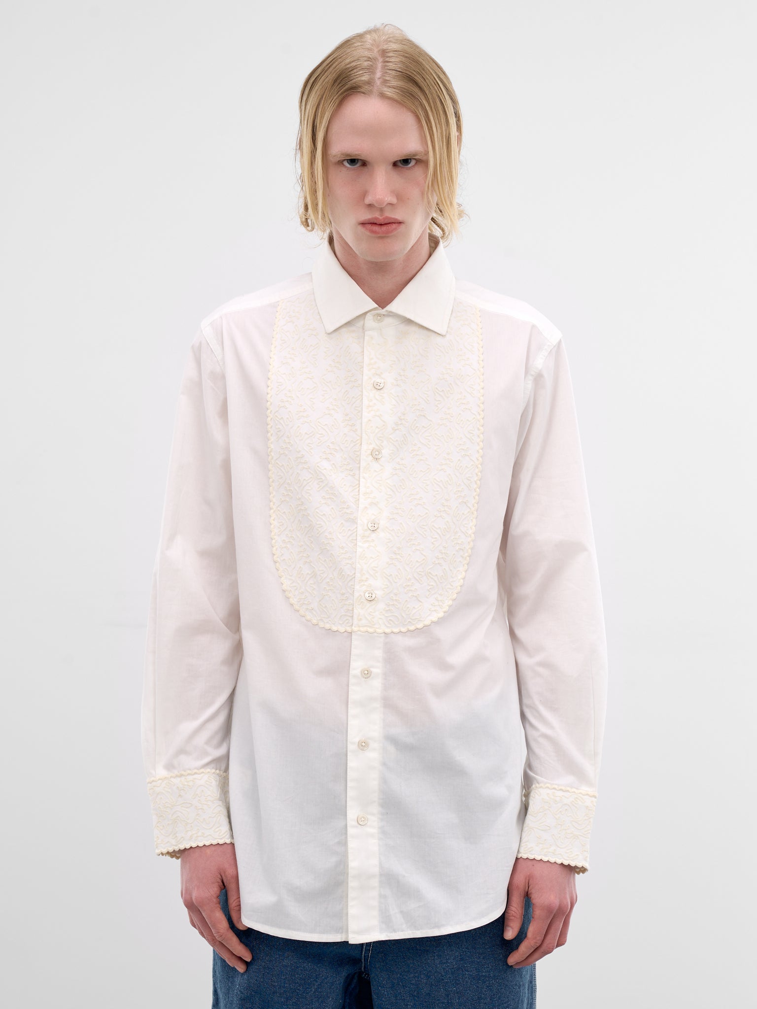 White Closerie Embroidered Tuxedo Shirt (MRS26SH008-ECRU)