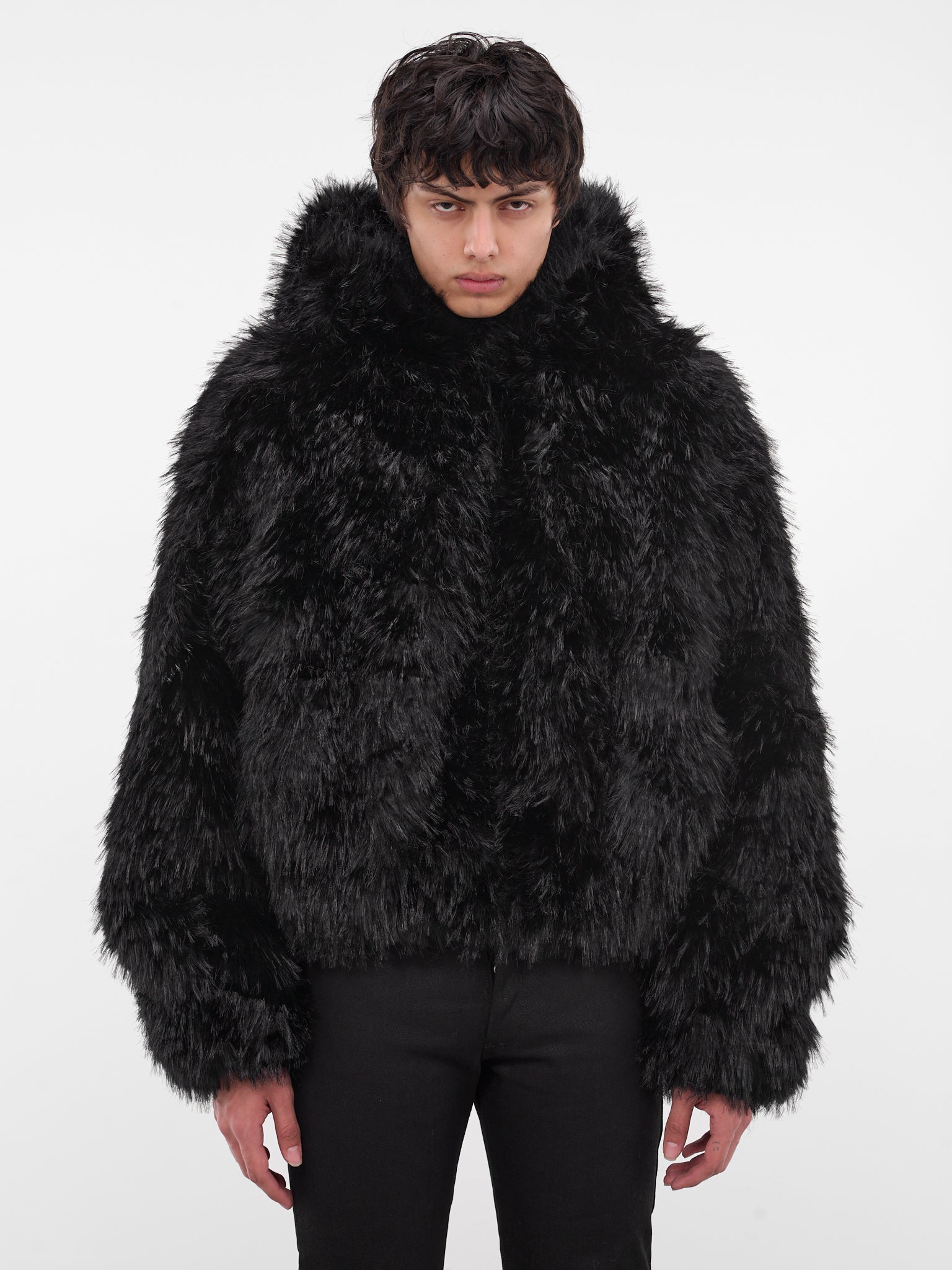 Black Oversized Faux Fur Jacket (MS001-BLACK)