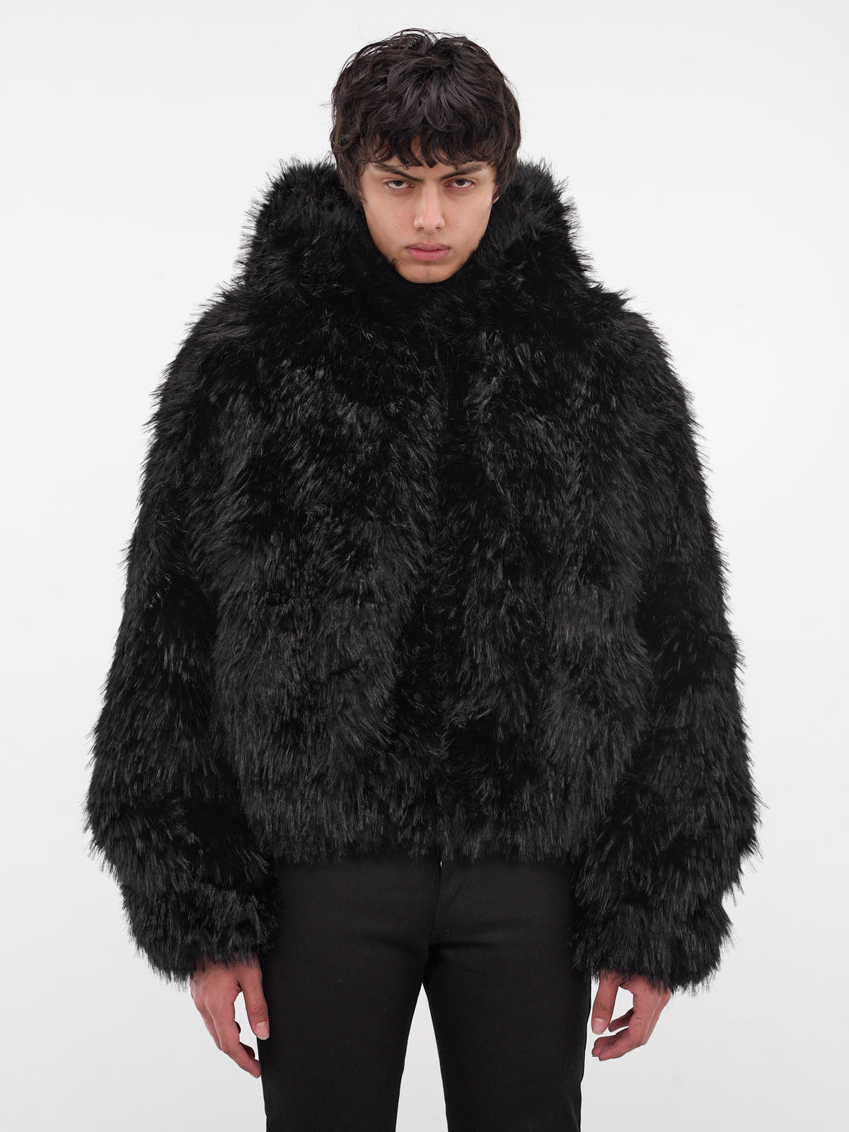 Black Oversized Faux Fur Jacket (MS001-BLACK)