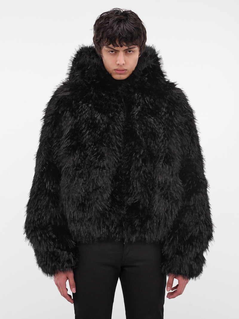 Black Oversized Faux Fur Jacket (MS001-BLACK)