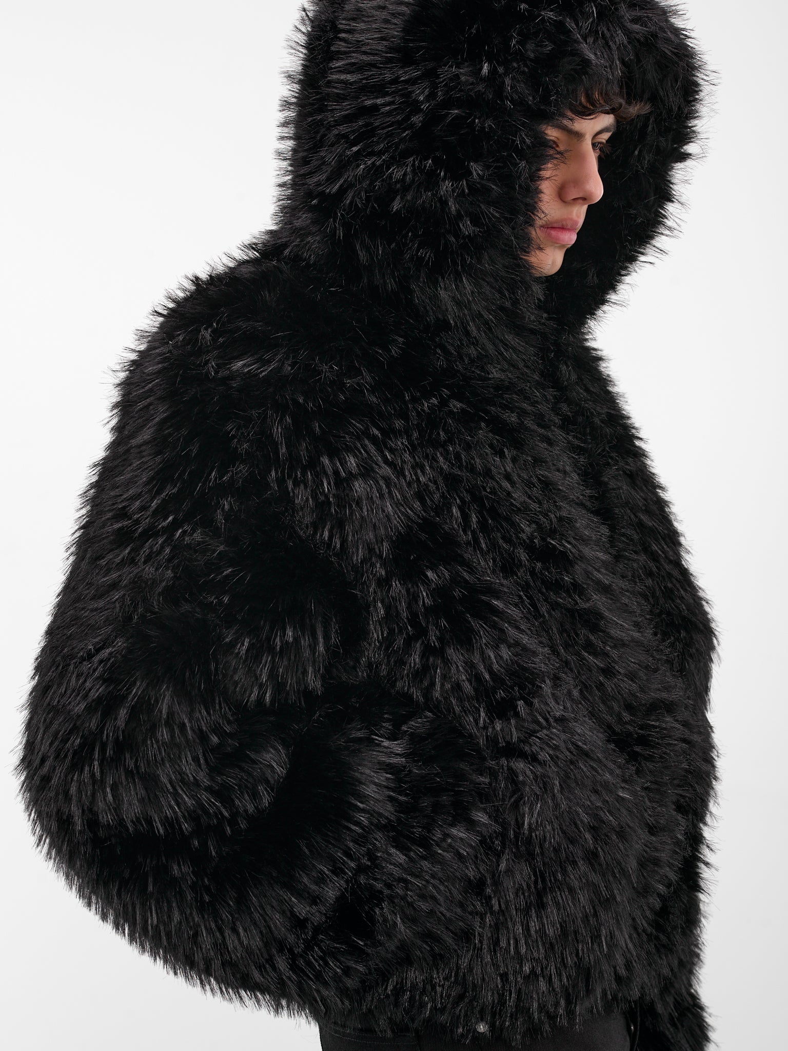 Black Oversized Faux Fur Jacket (MS001-BLACK)