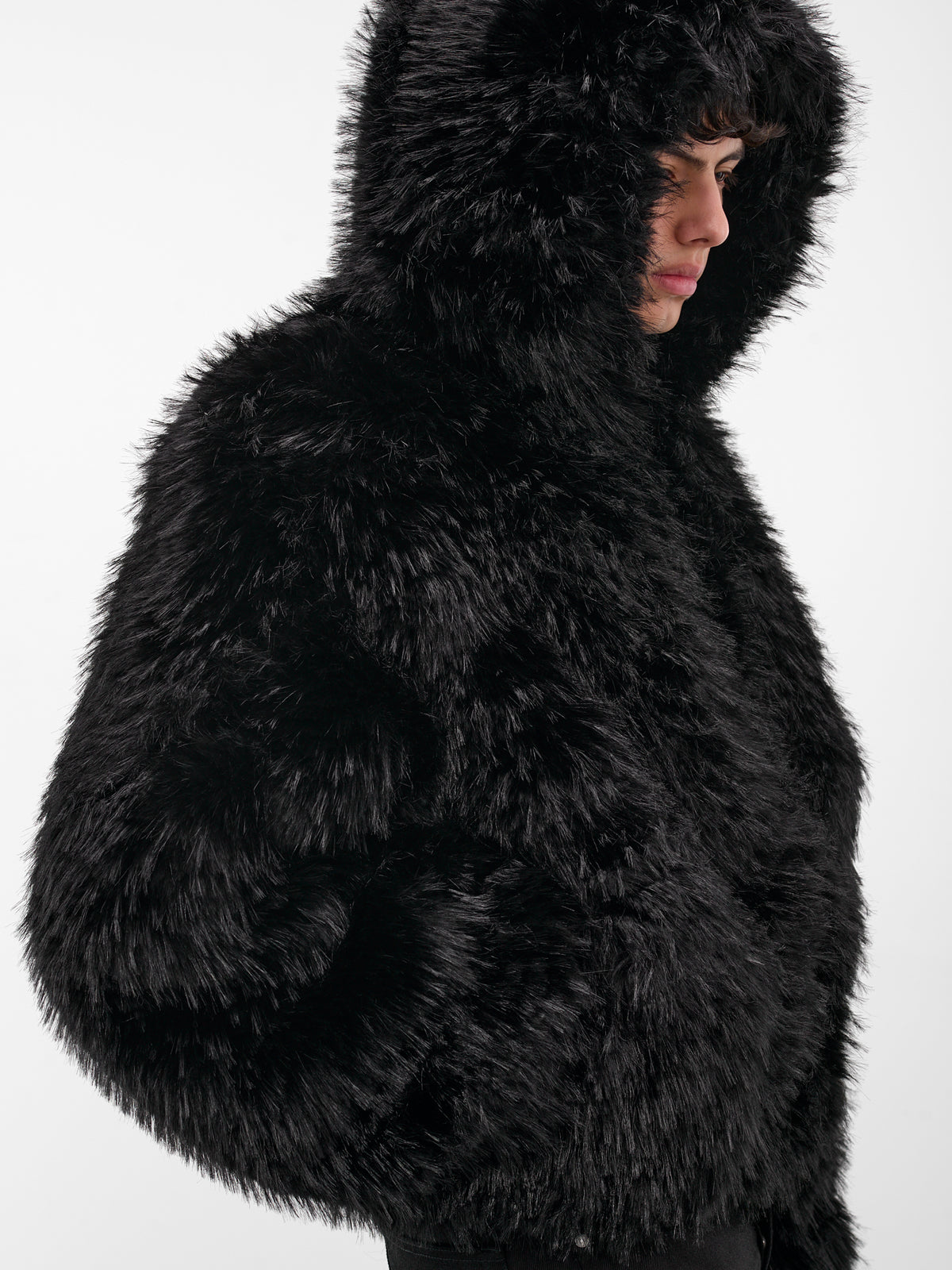 Black Oversized Faux Fur Jacket (MS001-BLACK)