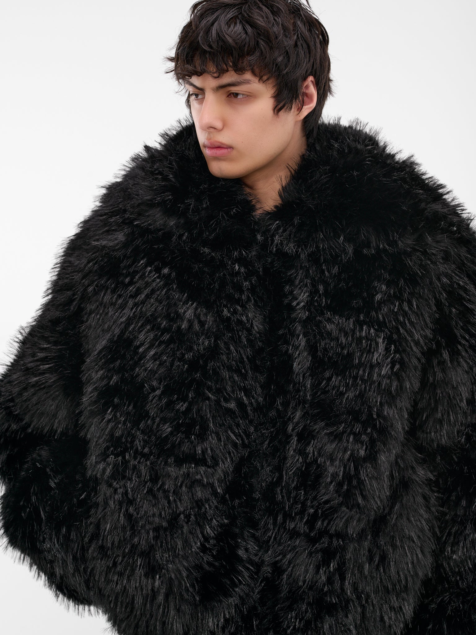 Black Oversized Faux Fur Jacket (MS001-BLACK)