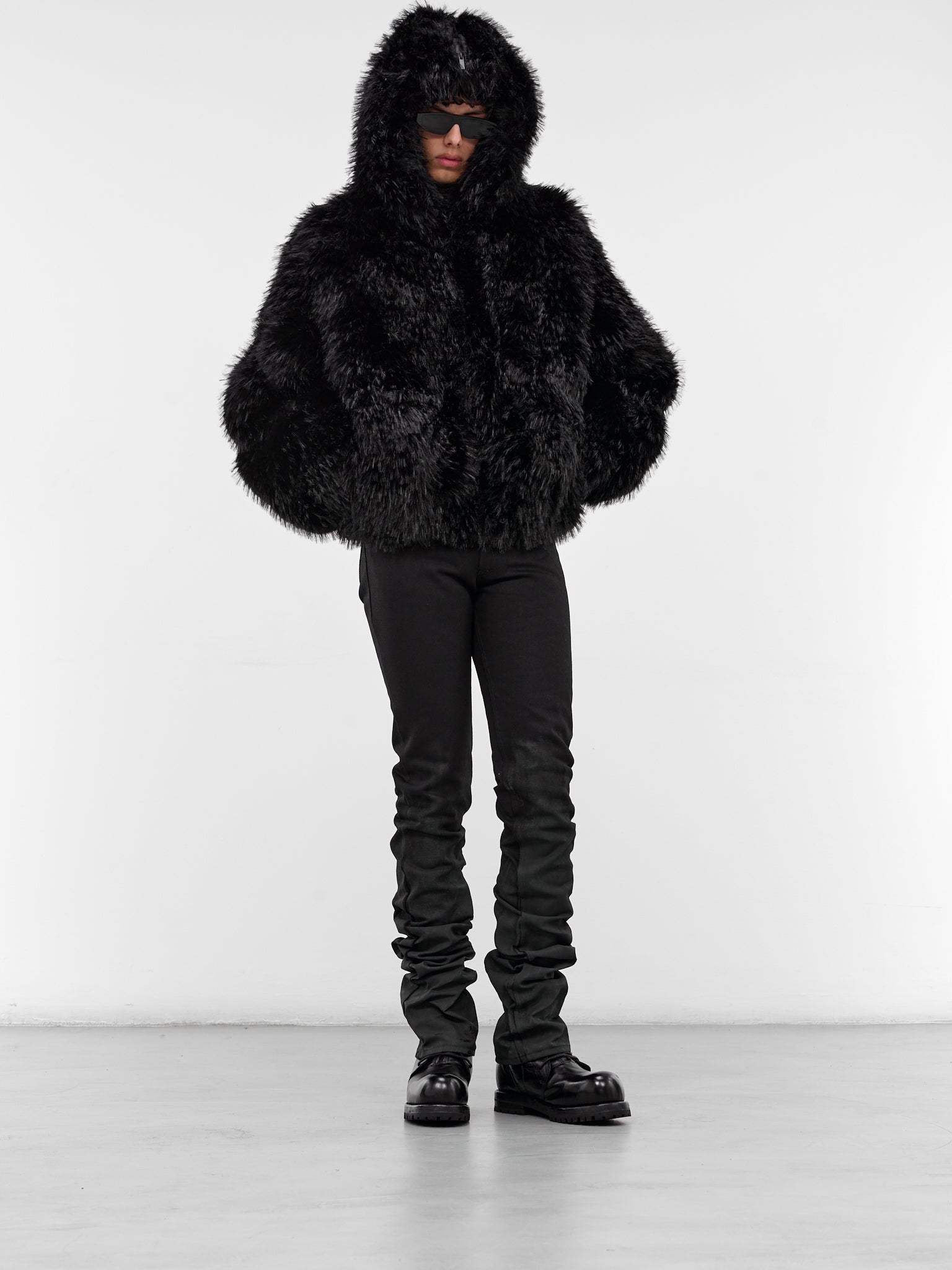 Black Oversized Faux Fur Jacket (MS001-BLACK)