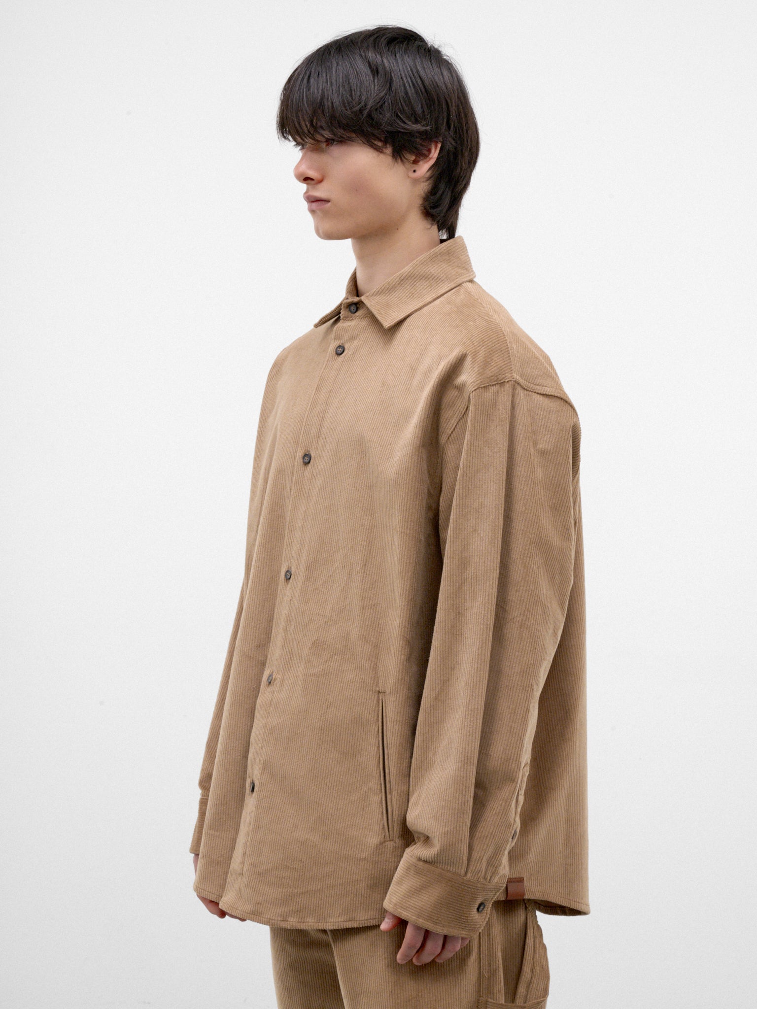 Beige Corduroy Button-Up Shirt (MSH06-FAC191-BEIGE)