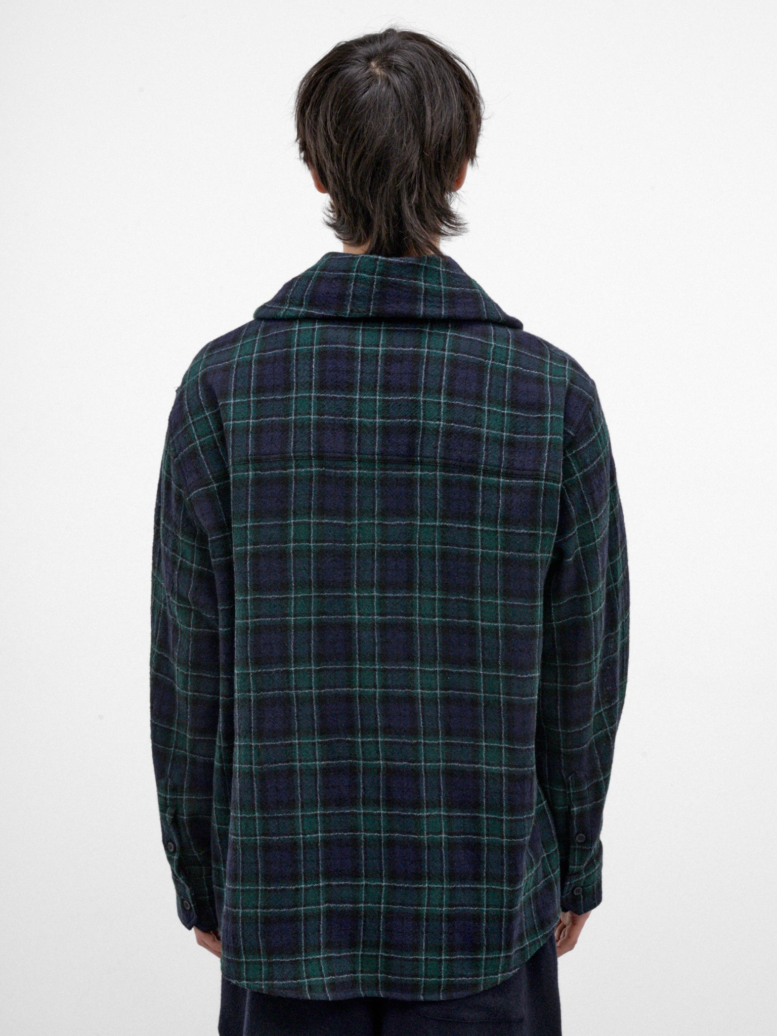 Green Plaid Wool Button-Up Shirt (MSH24-FAW74-BLUE-GREEN-WHITE)