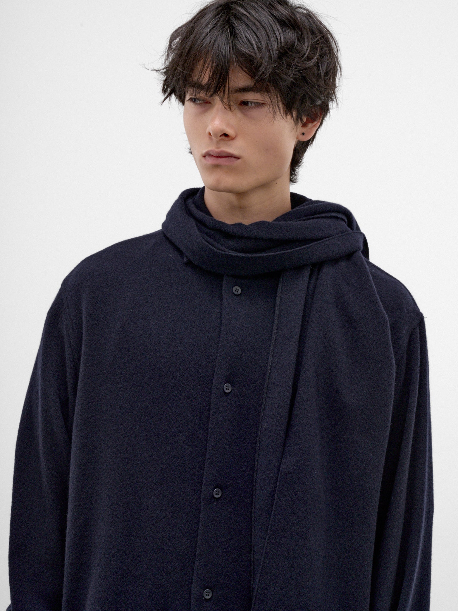 Navy Wool-Cashmere Scarf Shirt (MSH24-FAW76-BLUE-NAVY)