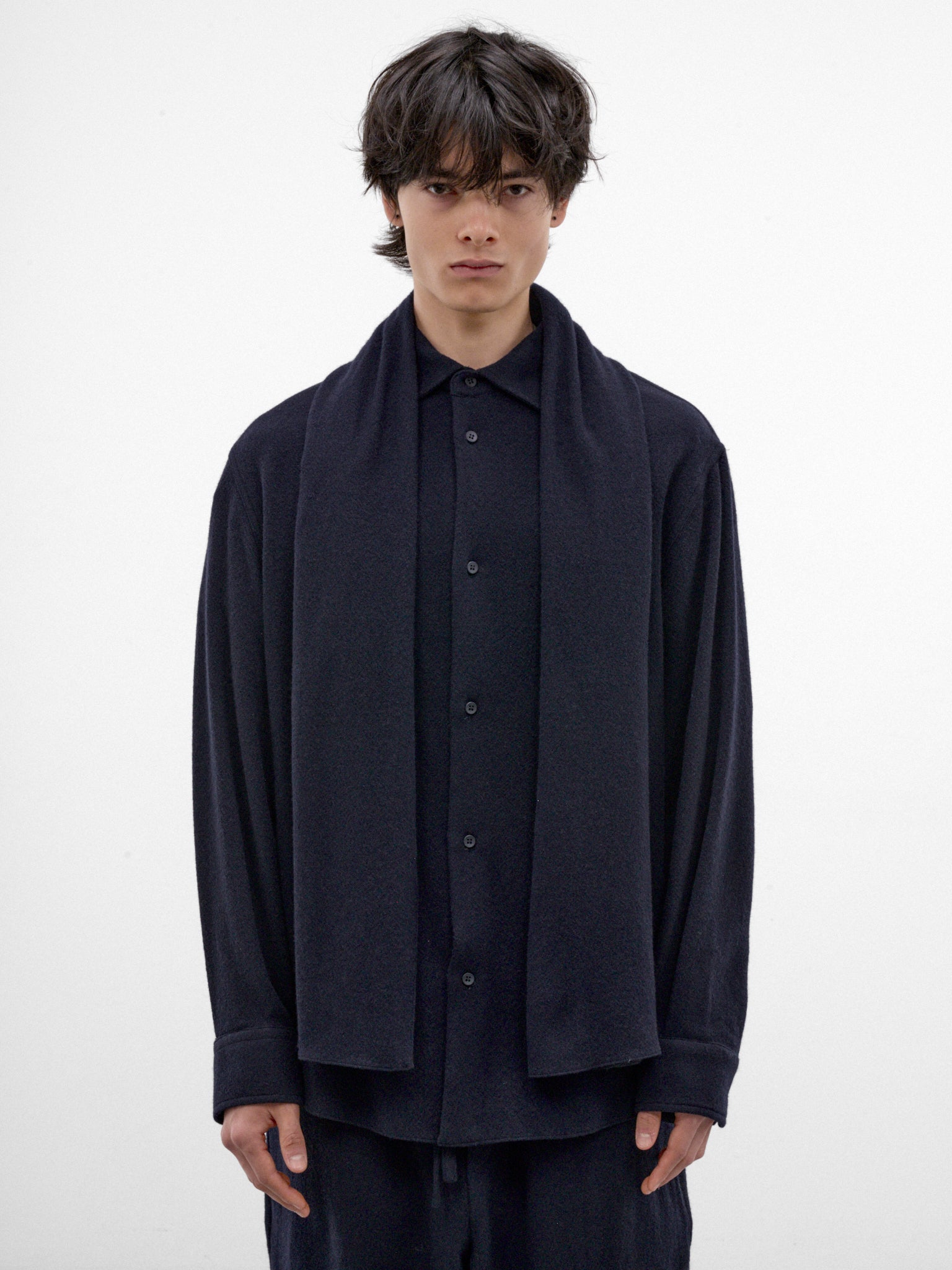 Navy Wool-Cashmere Scarf Shirt (MSH24-FAW76-BLUE-NAVY)
