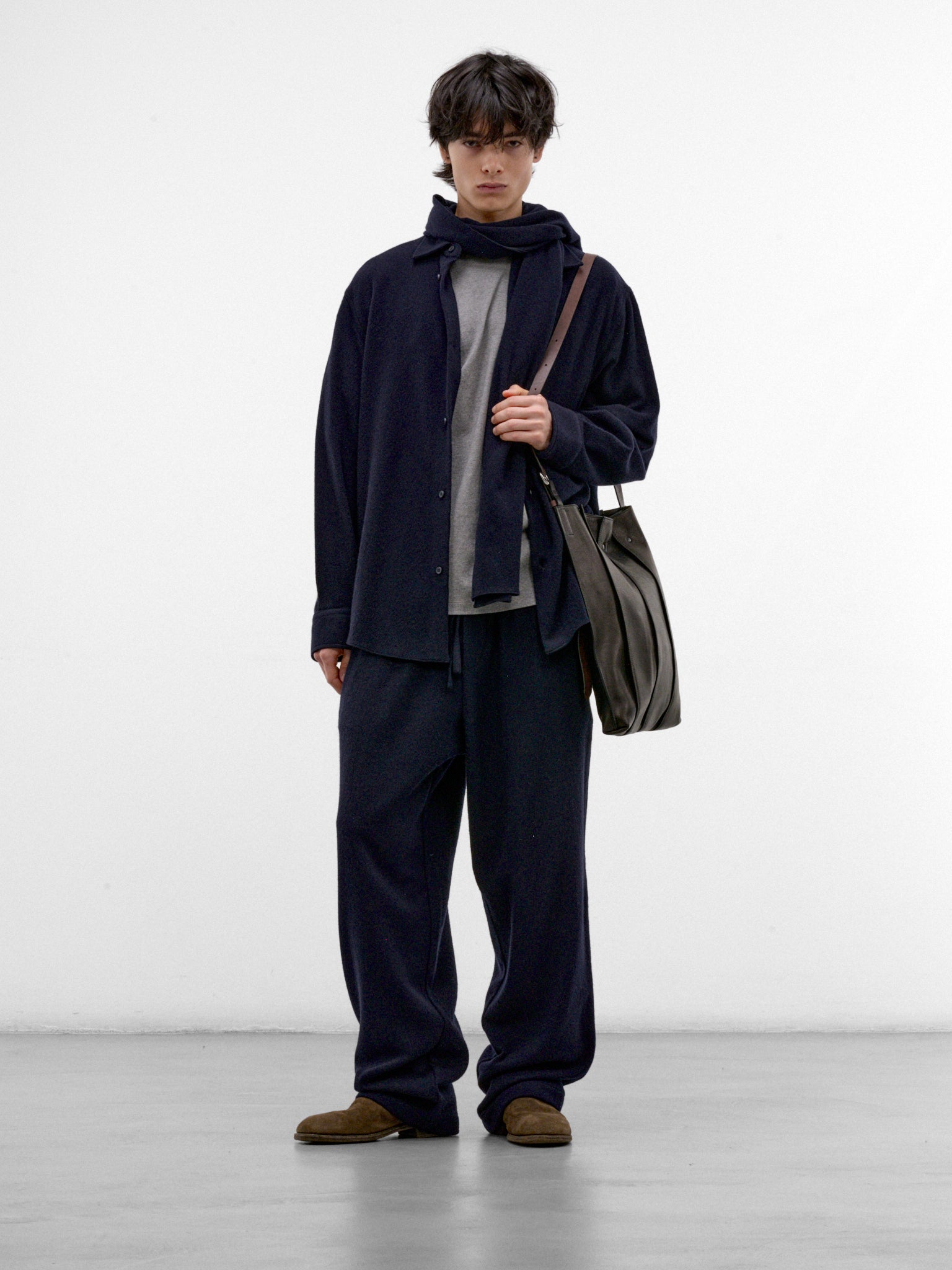 Navy Wool-Cashmere Scarf Shirt (MSH24-FAW76-BLUE-NAVY)