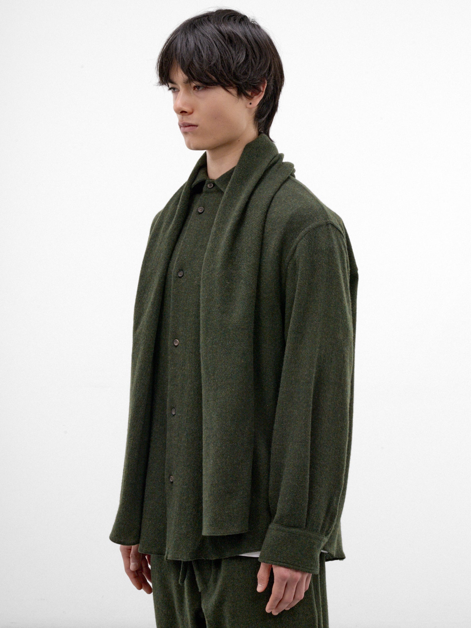 Green Wool-Cashmere Scarf Shirt (MSH24-FAW76-GREEN)