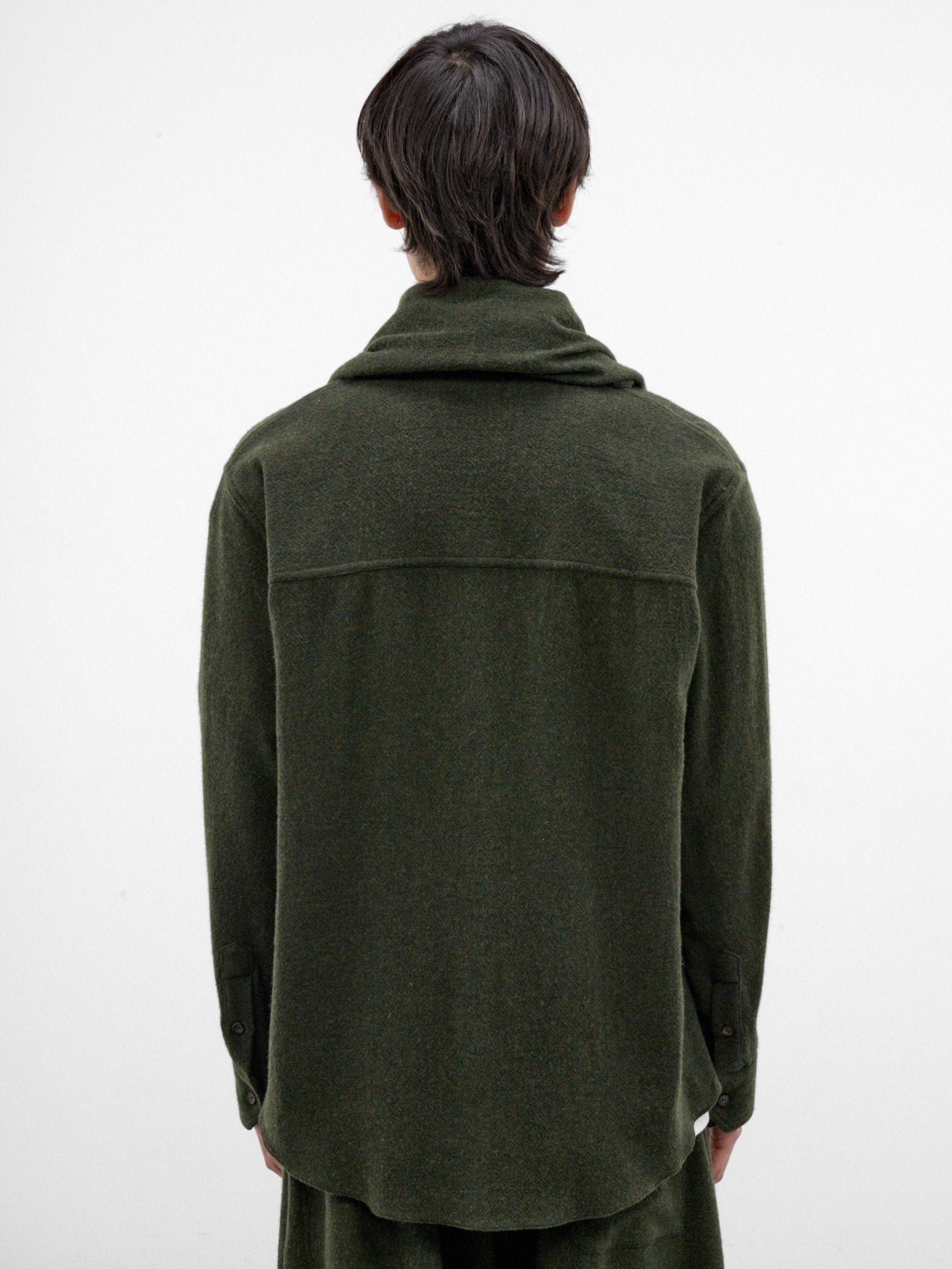 Green Wool-Cashmere Scarf Shirt (MSH24-FAW76-GREEN)