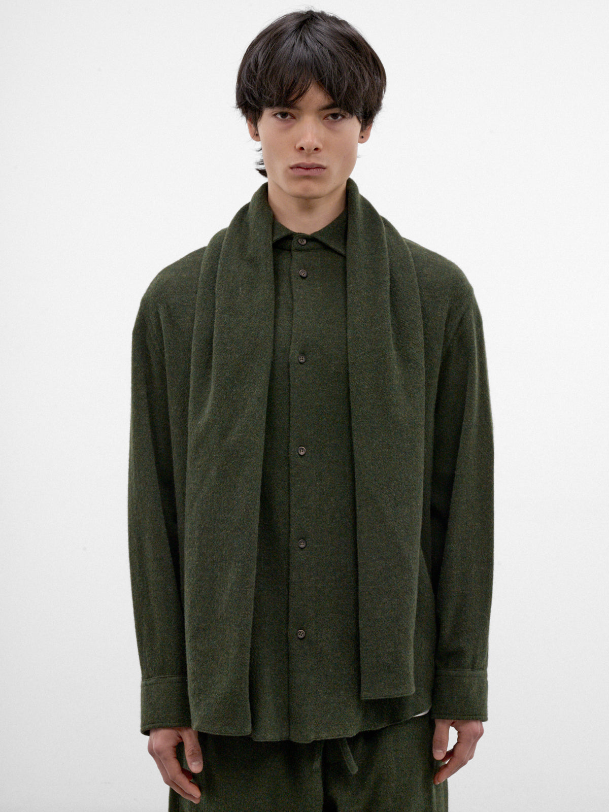 Green Wool-Cashmere Scarf Shirt (MSH24-FAW76-GREEN)