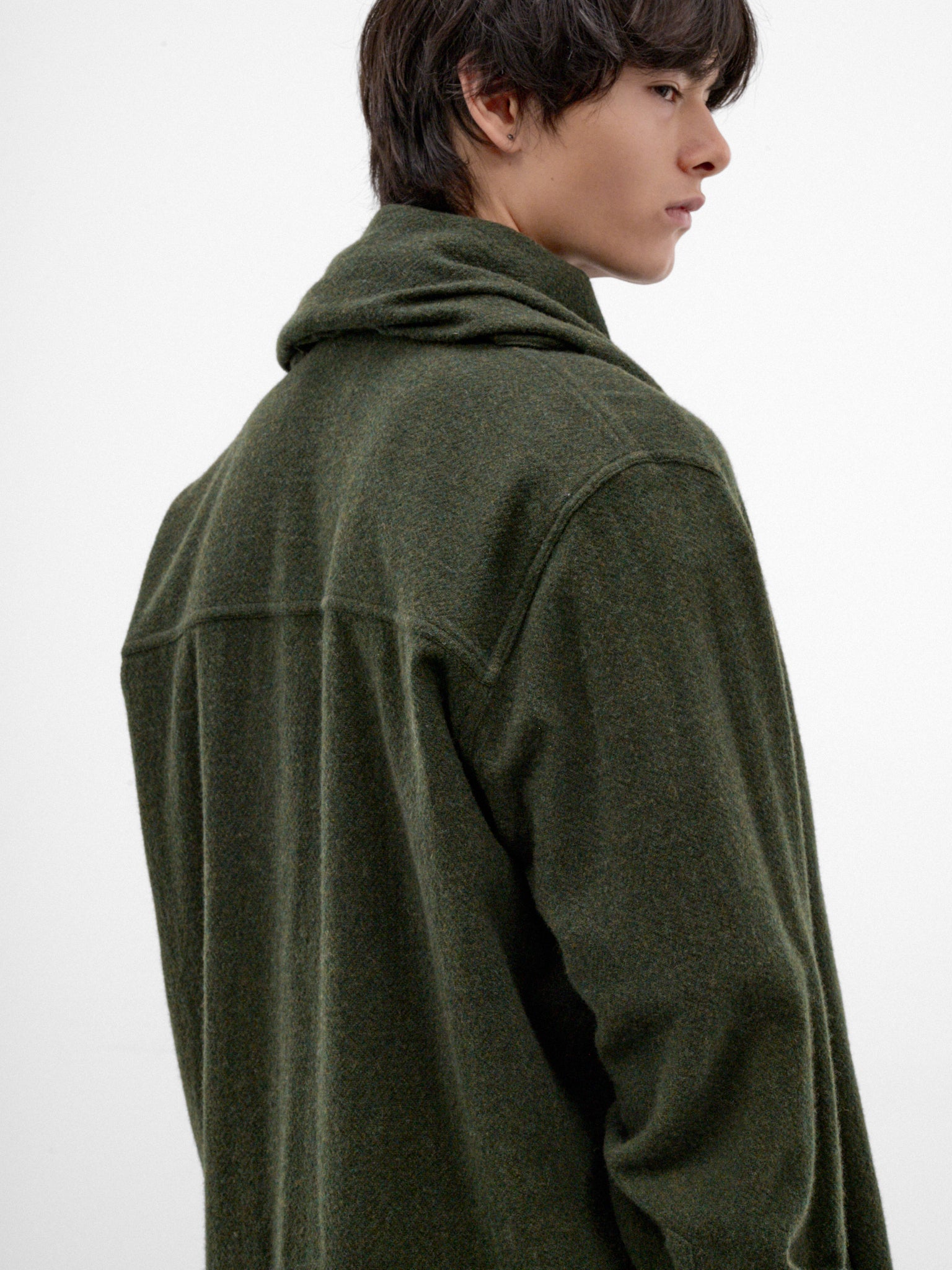 Green Wool-Cashmere Scarf Shirt (MSH24-FAW76-GREEN)