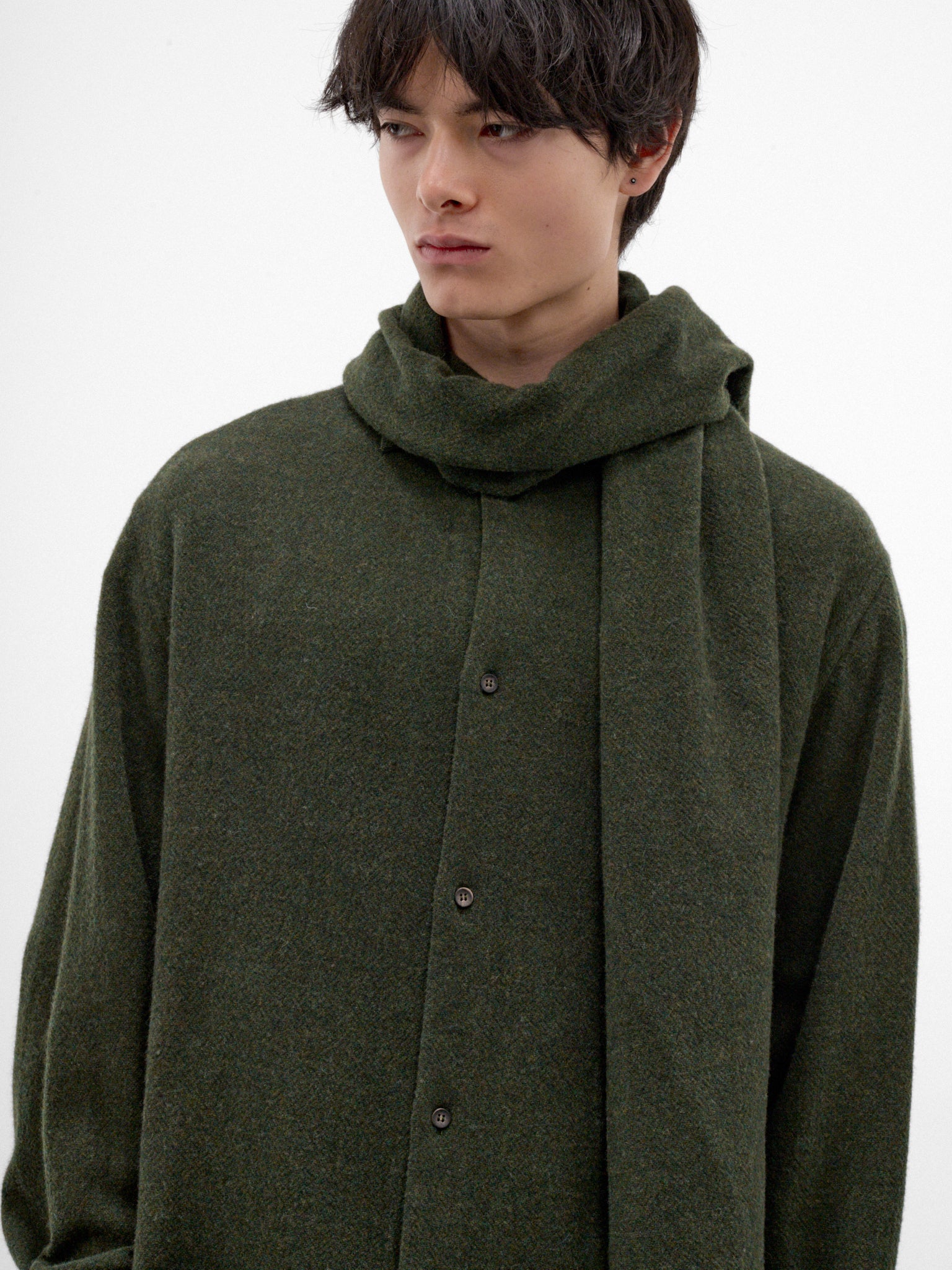 Green Wool-Cashmere Scarf Shirt (MSH24-FAW76-GREEN)