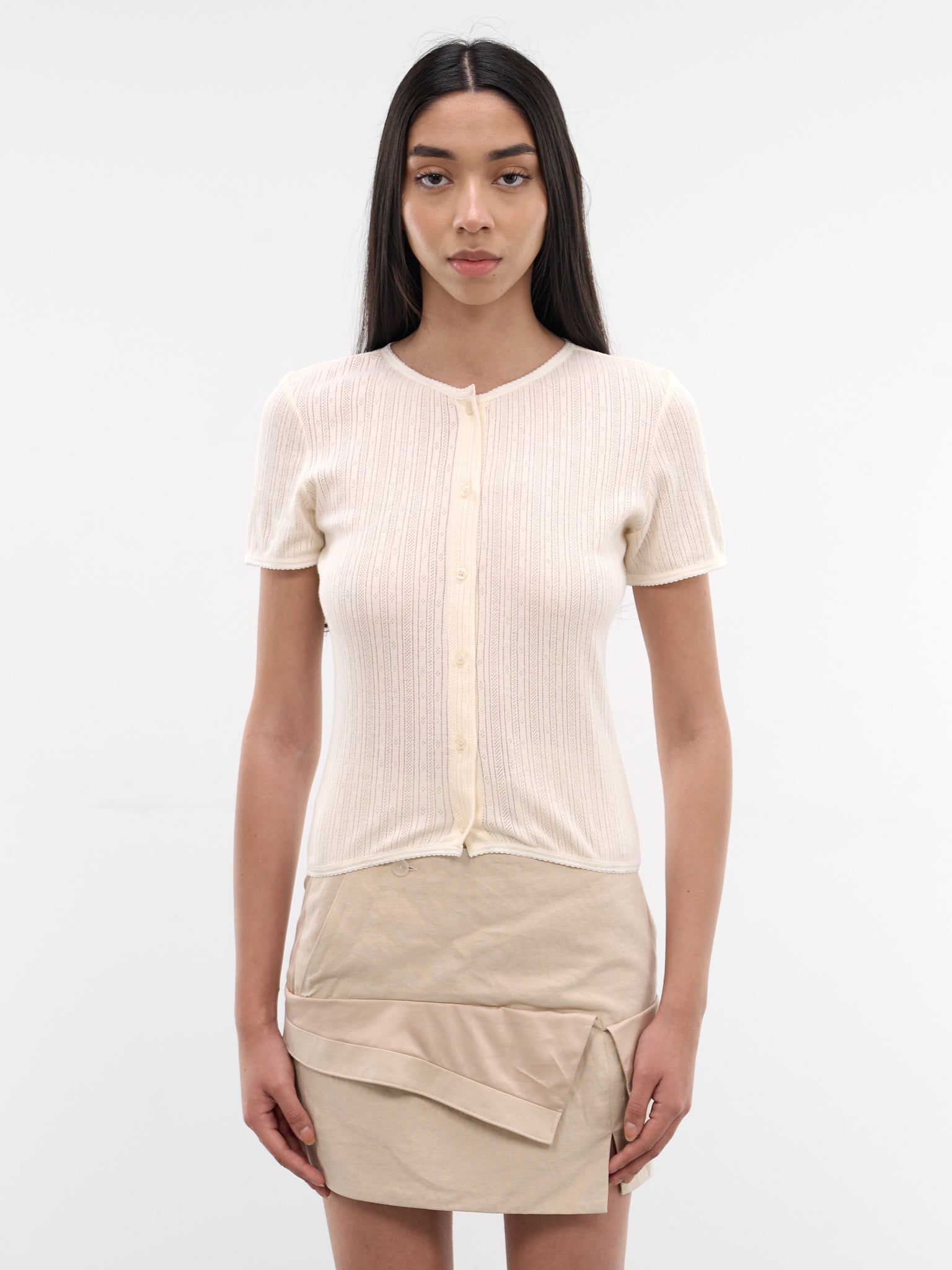White Pointelle Jersey Knit Shirt (MSJR01-RAW-MILK)