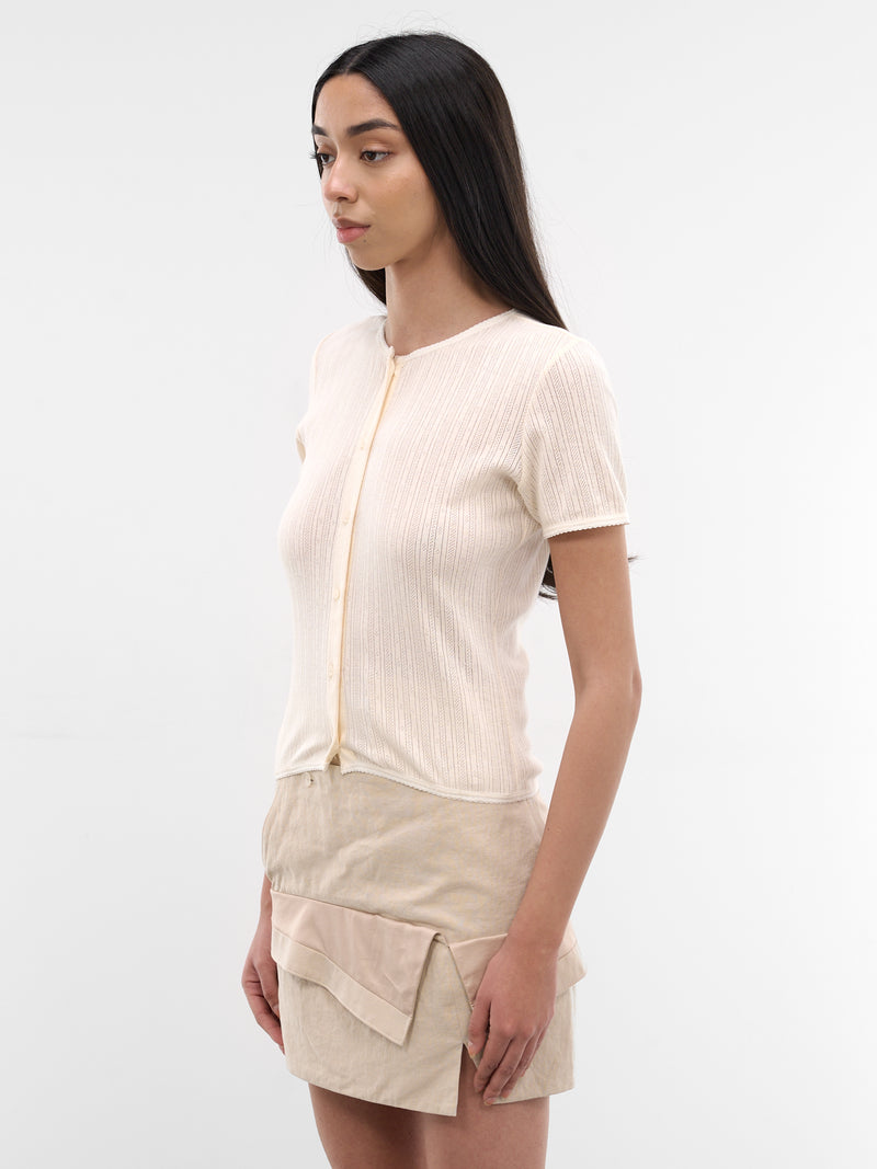White Pointelle Jersey Knit Shirt (MSJR01-RAW-MILK)