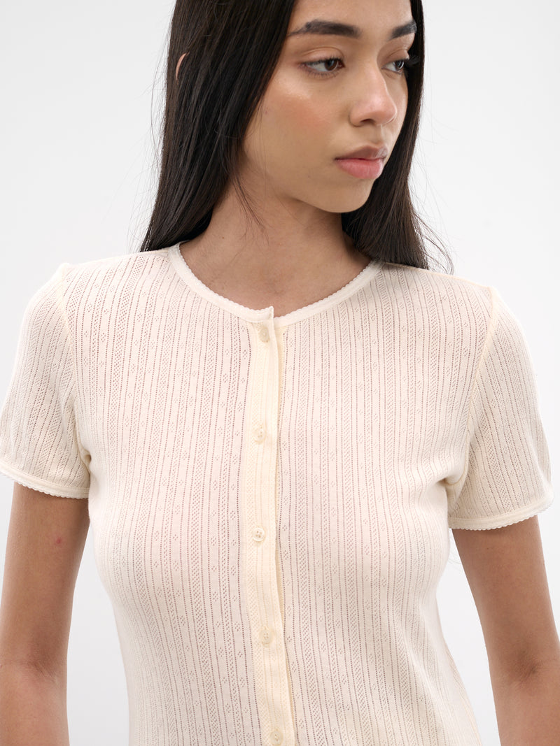 White Pointelle Jersey Knit Shirt (MSJR01-RAW-MILK)
