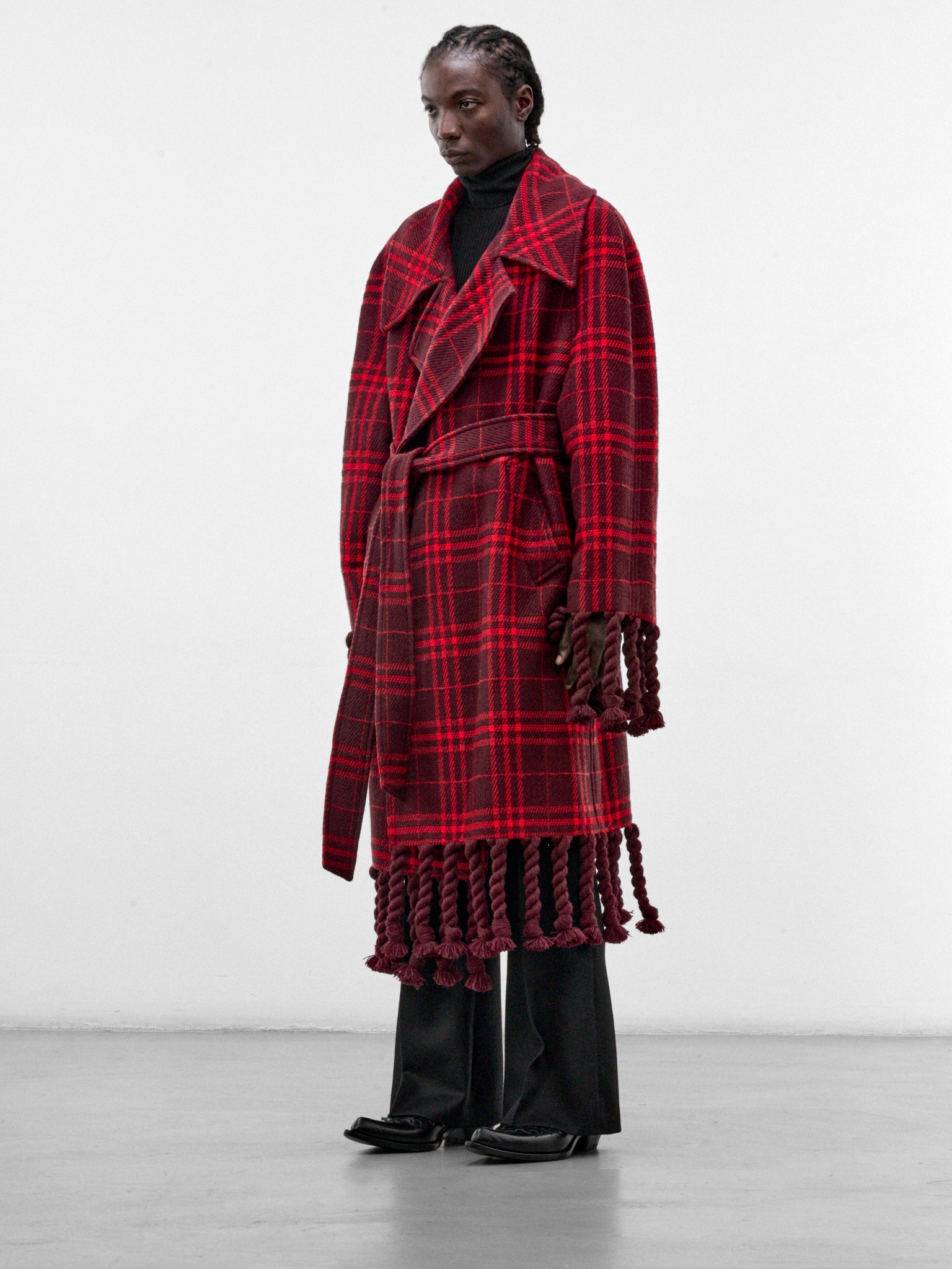 Red Plaid Scarf Coat (MT-003-A-RED-SCARF)