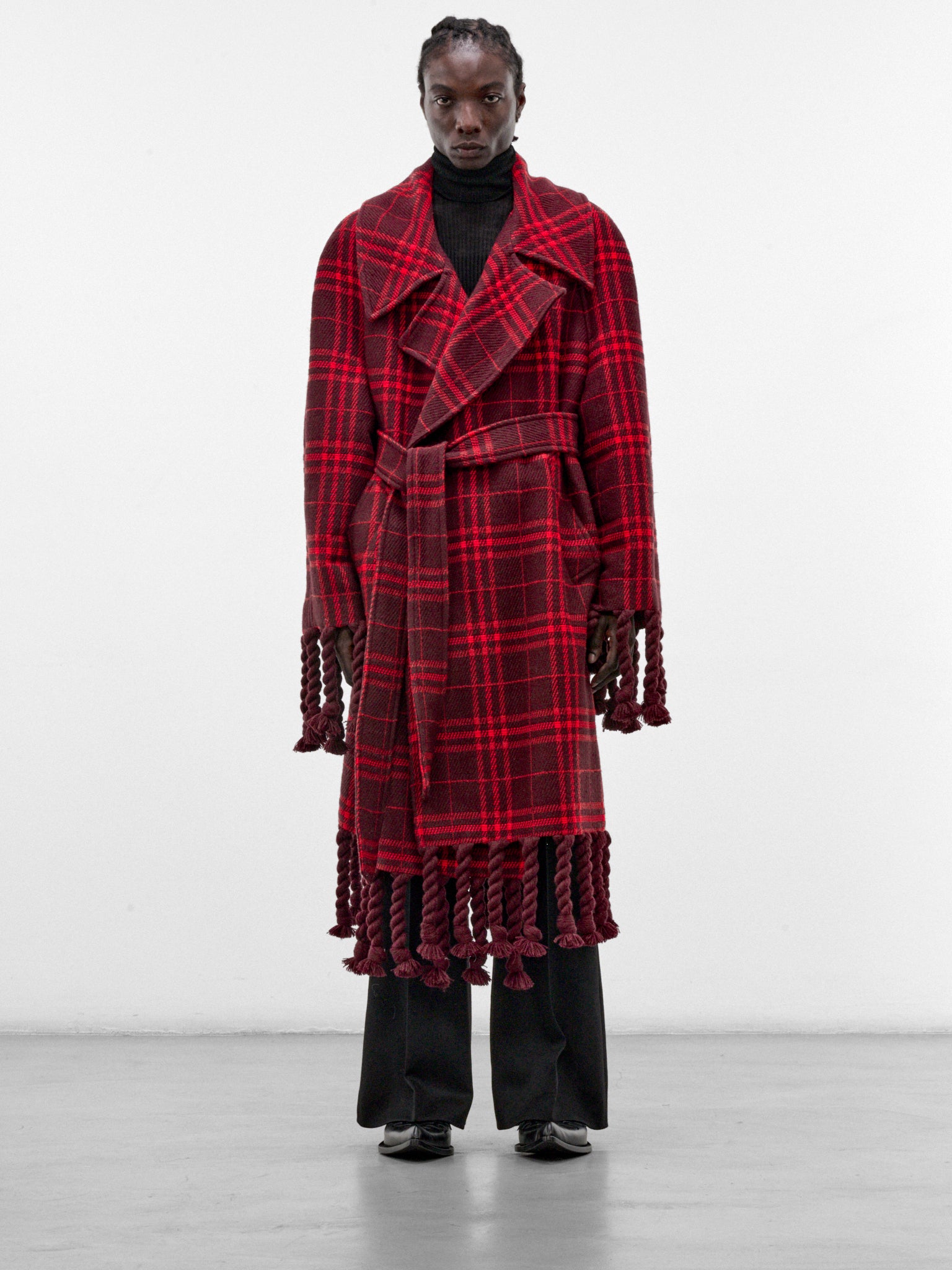 Red Plaid Scarf Coat (MT-003-A-RED-SCARF)