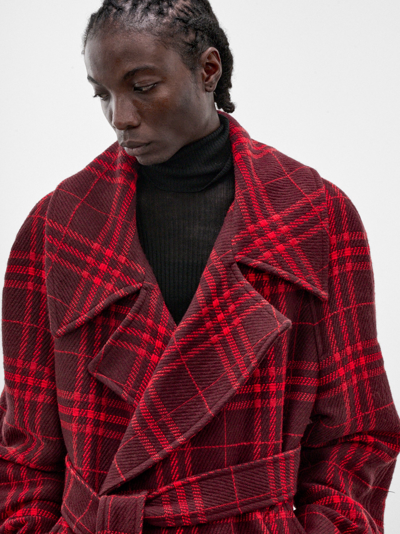 Red Plaid Scarf Coat (MT-003-A-RED-SCARF)