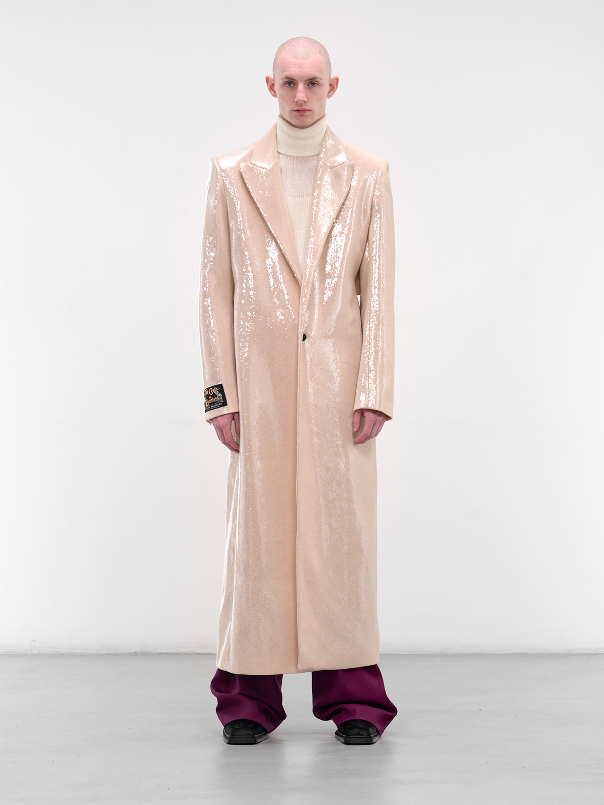 Beige Sequin Peaked Lapel Coat (MT-003-B-BEIGE)