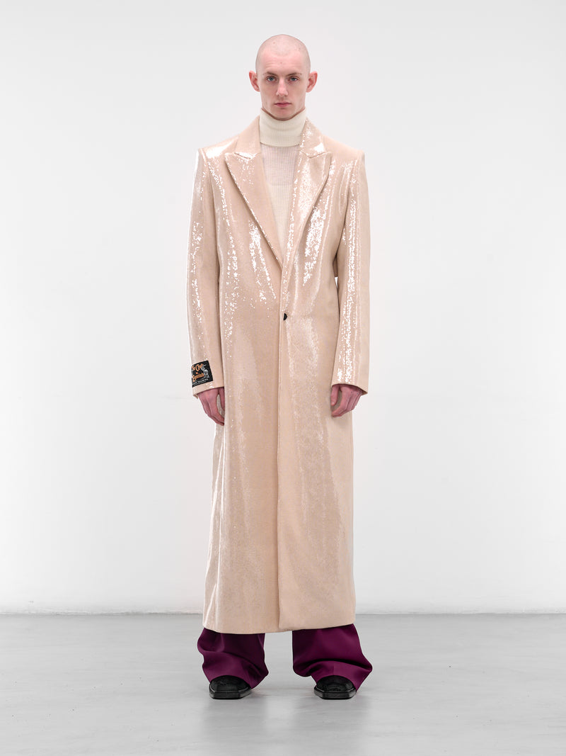 Beige Sequin Peaked Lapel Coat (MT-003-B-BEIGE)