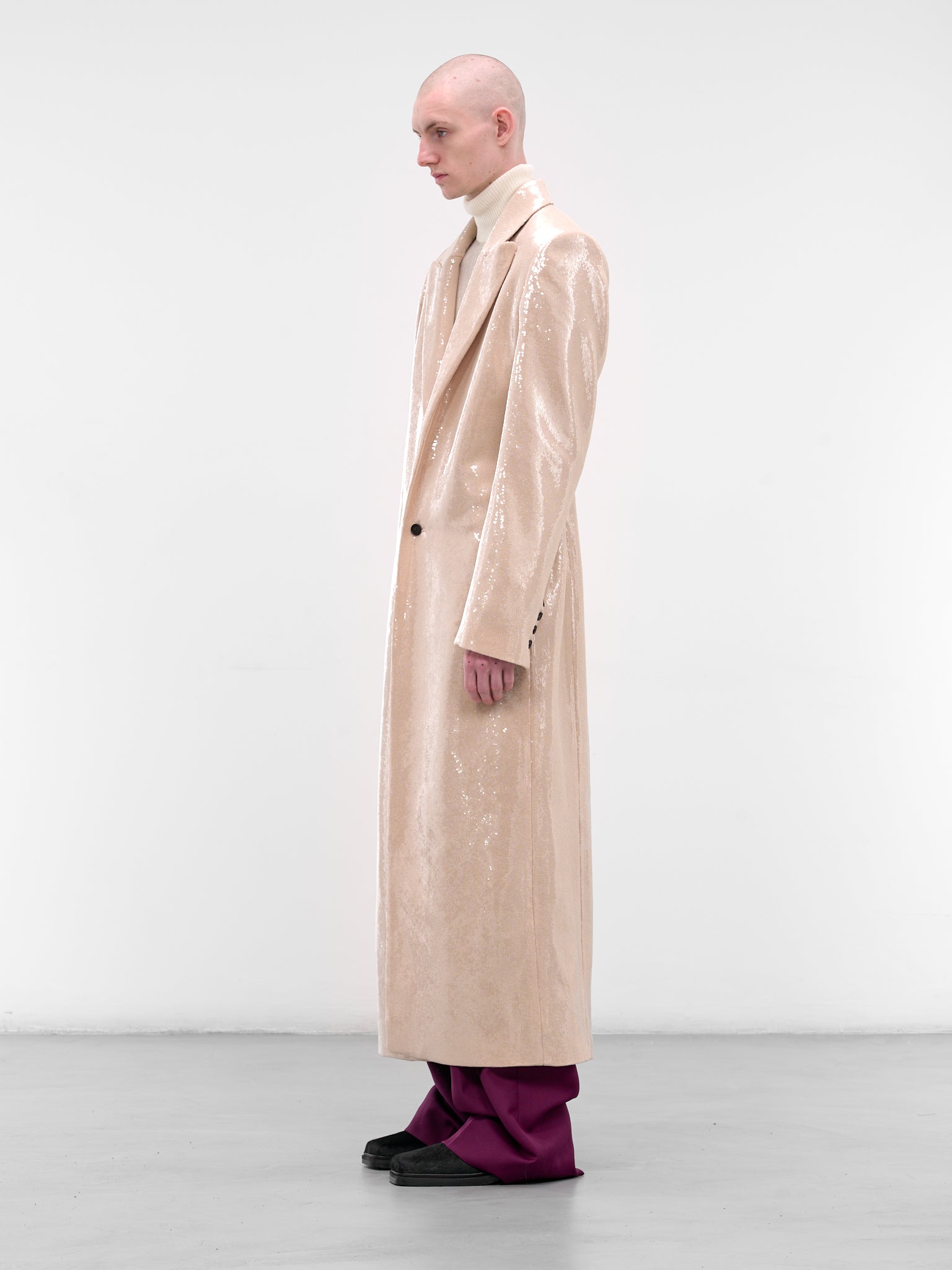 Beige Sequin Peaked Lapel Coat (MT-003-B-BEIGE)