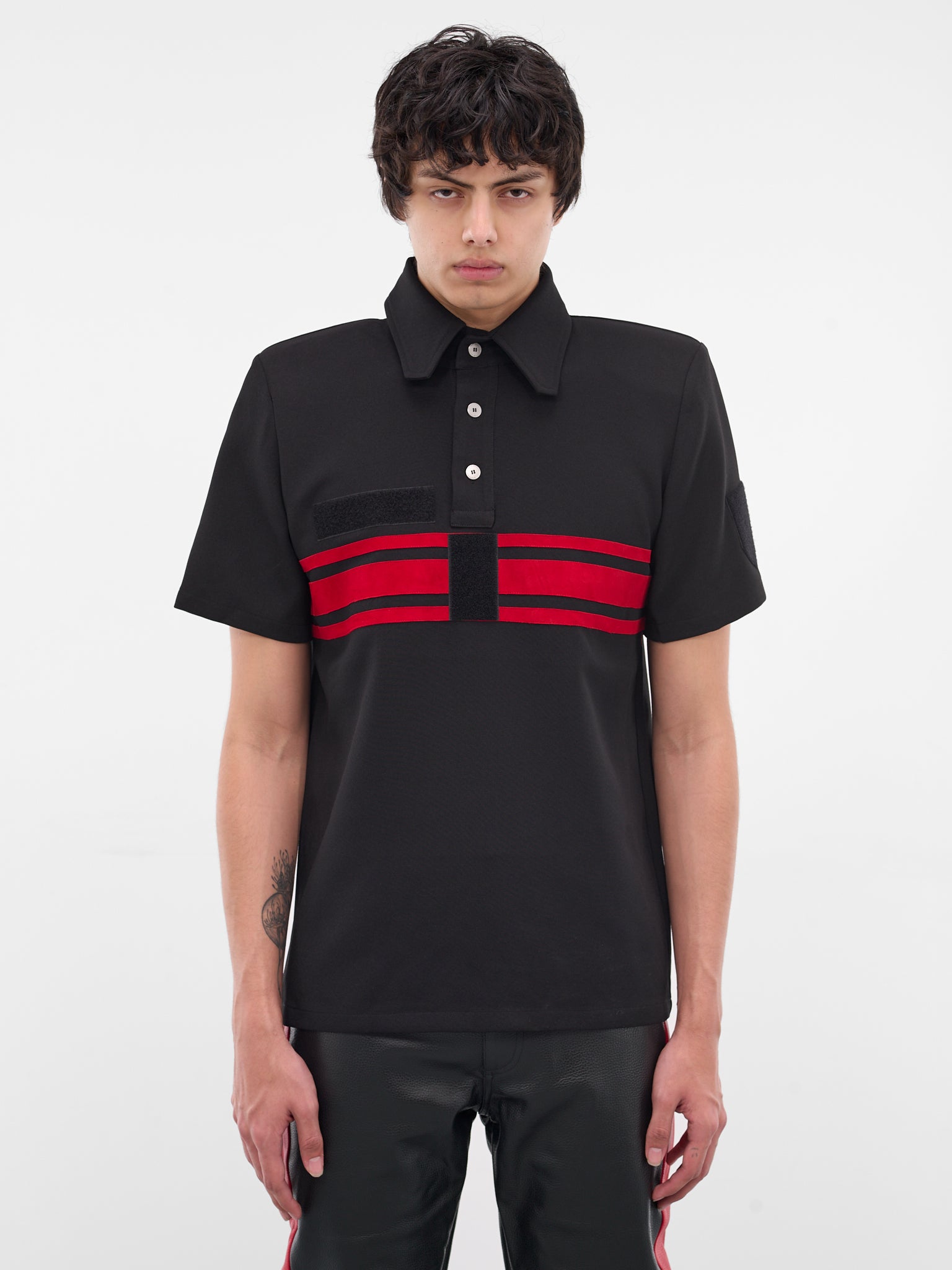 Black Striped Padded Shoulders Polo (MT005-BLACK)