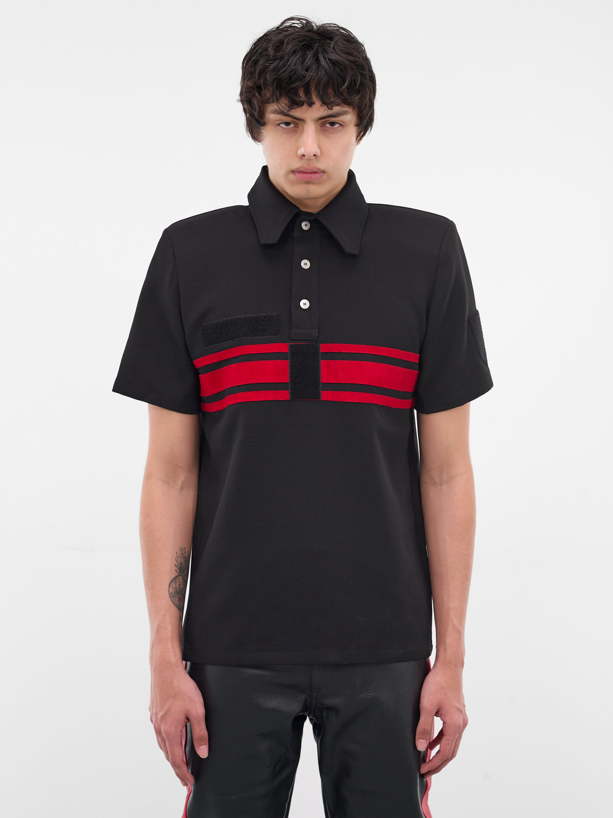 Black Striped Padded Shoulders Polo (MT005-BLACK)