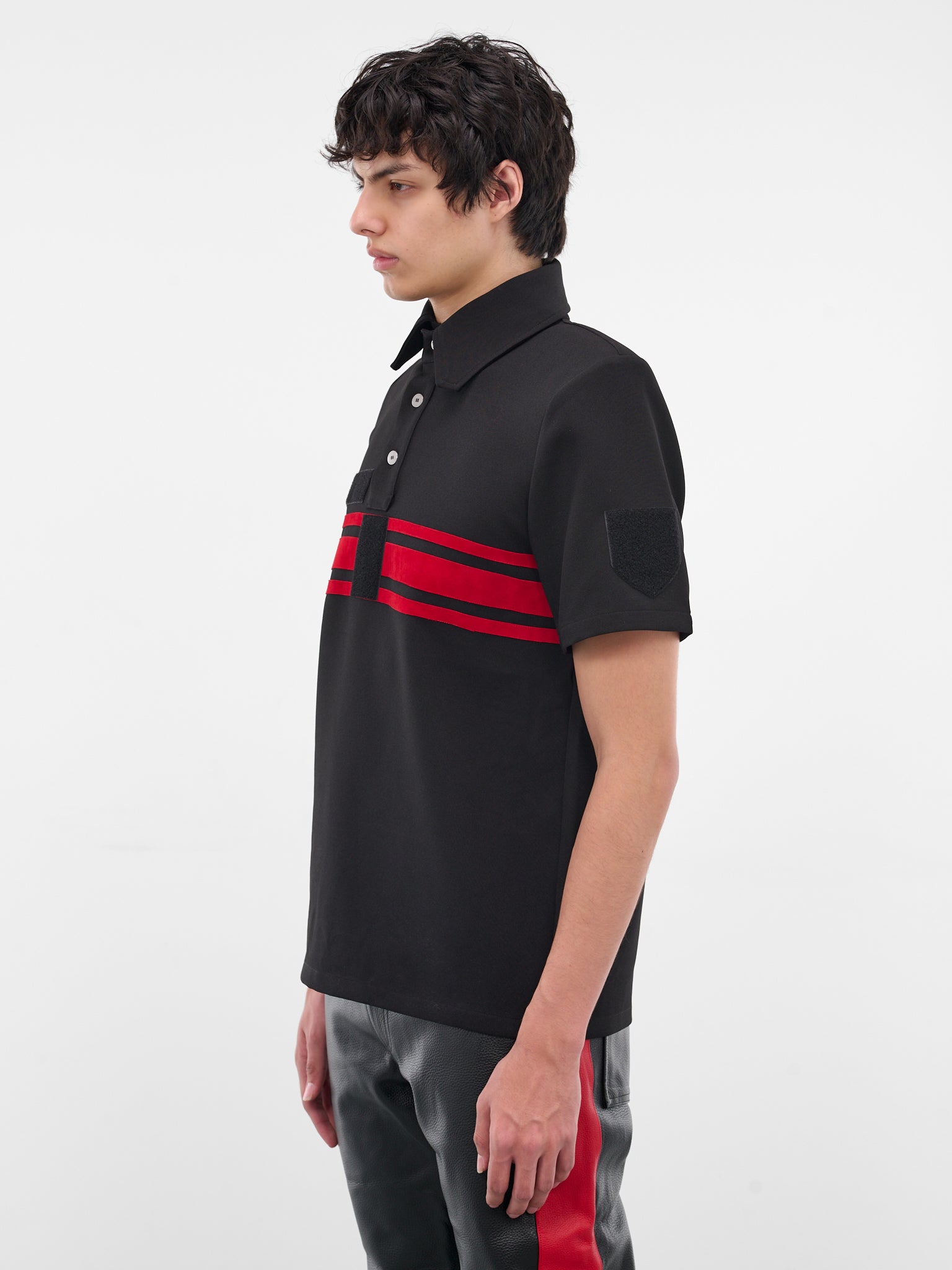 Black Striped Padded Shoulders Polo (MT005-BLACK)