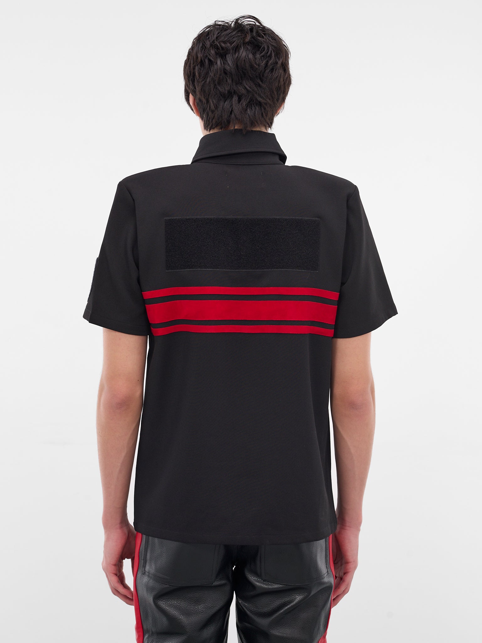 Black Striped Padded Shoulders Polo (MT005-BLACK)