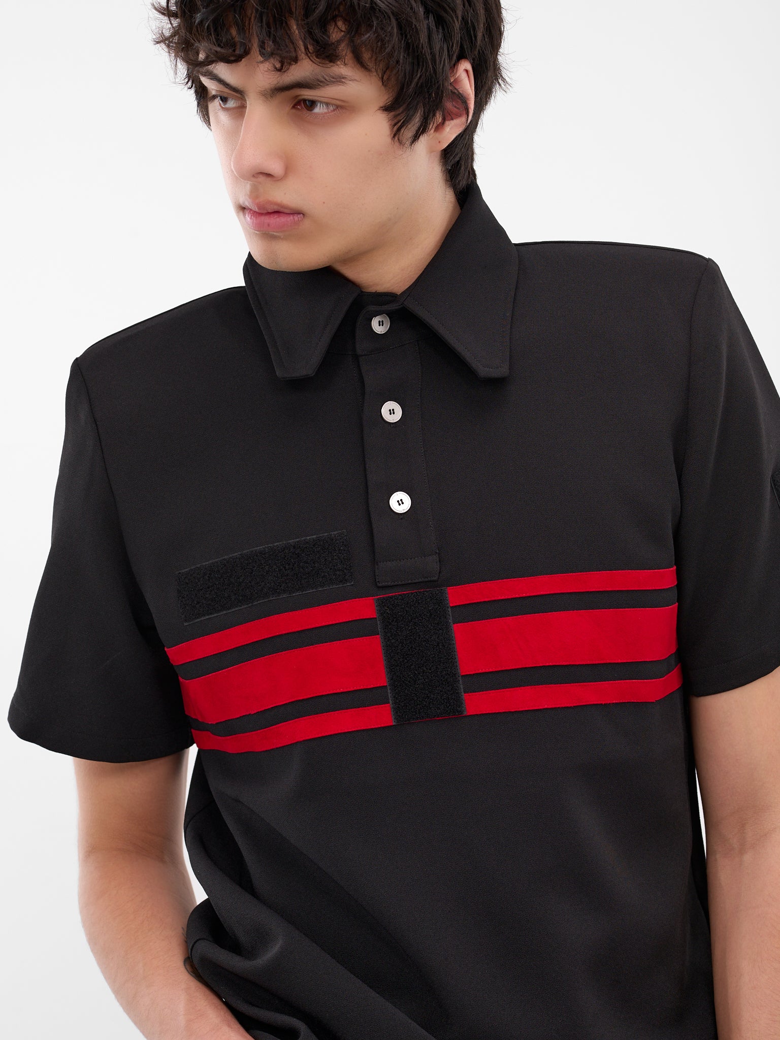 Black Striped Padded Shoulders Polo (MT005-BLACK)