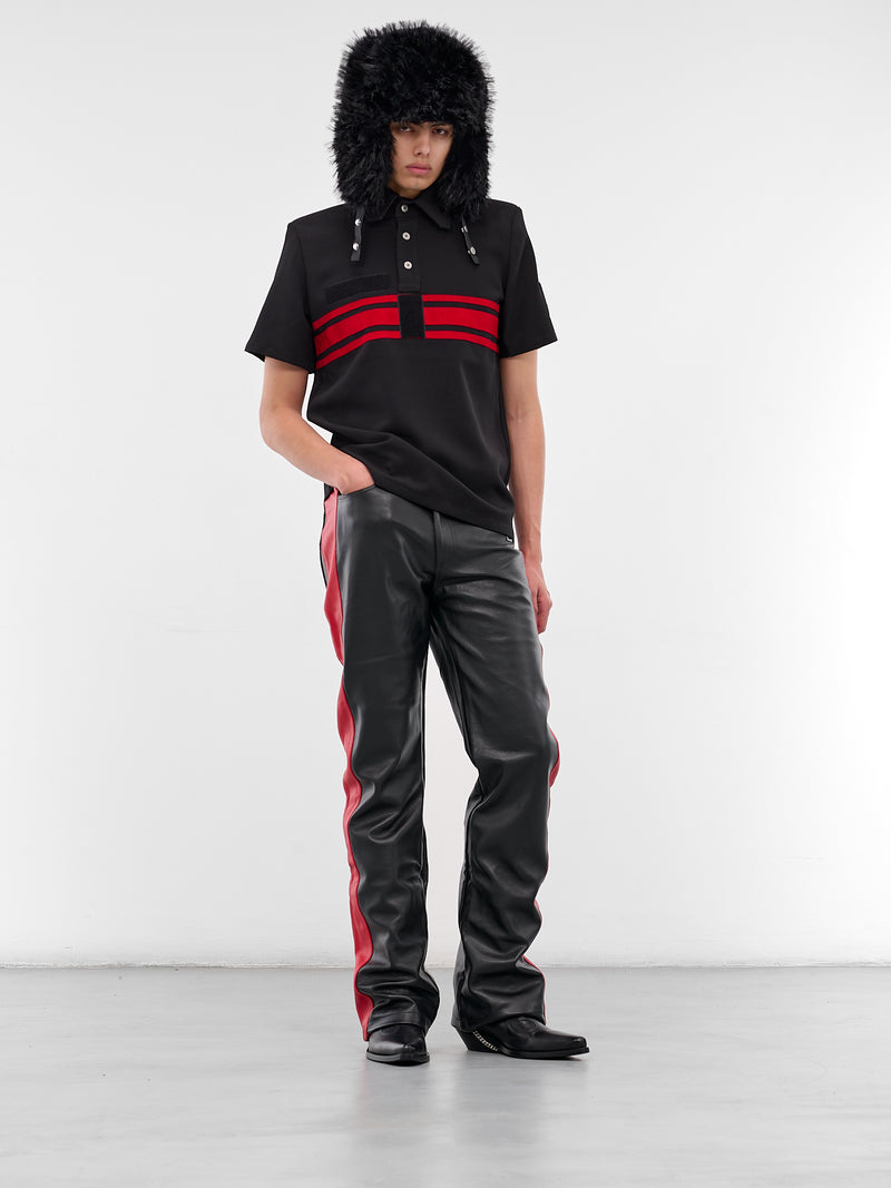 Black Striped Padded Shoulders Polo (MT005-BLACK)