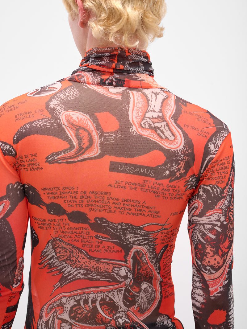 Monsters Print Masked Mesh Top (MT092J-PMJ-MONTERS-KUMQUAT)