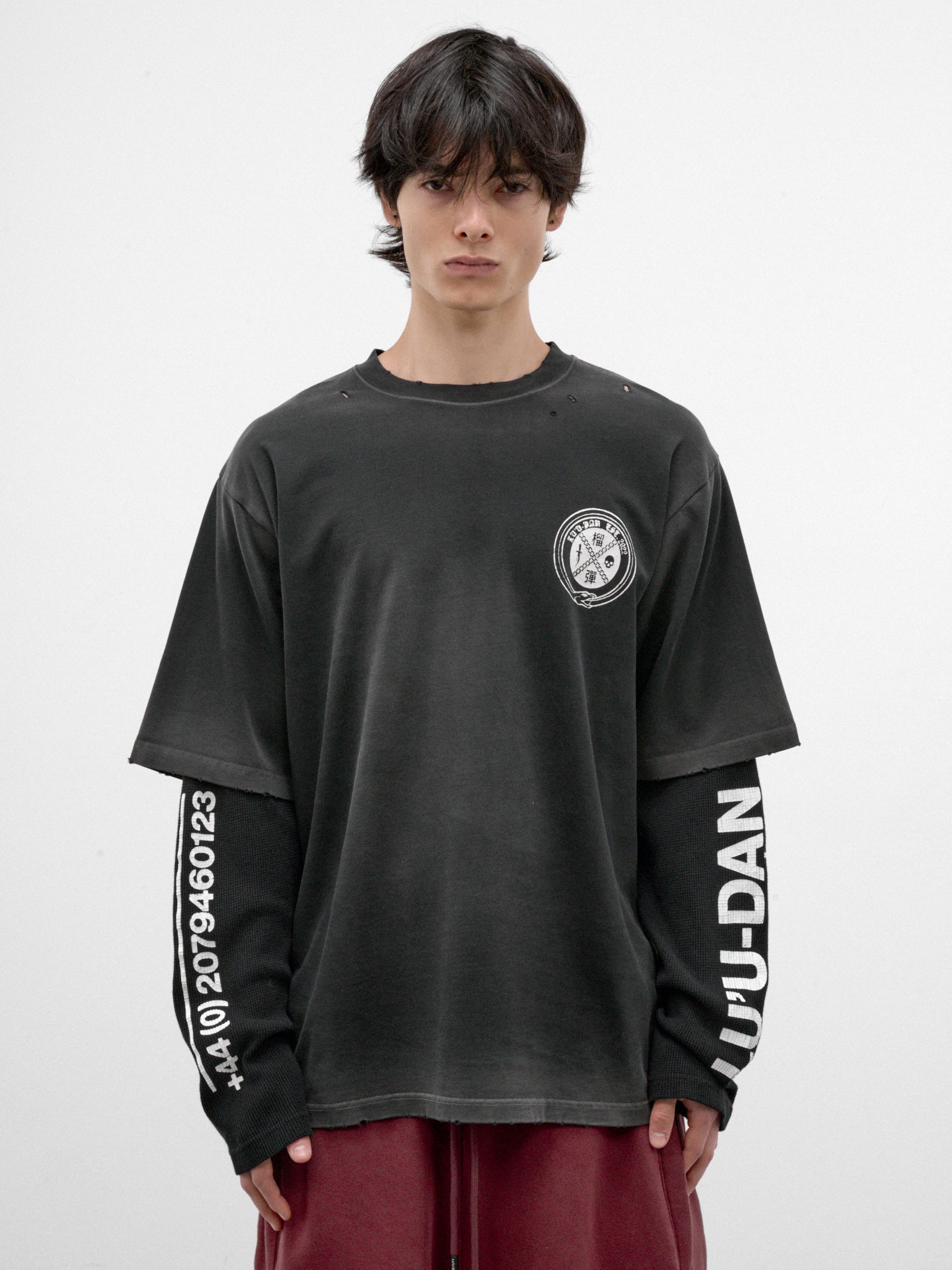 Black Cotton Layered Graphic Tee (MT103J-HCJ-920-ART220-3-BLACK)