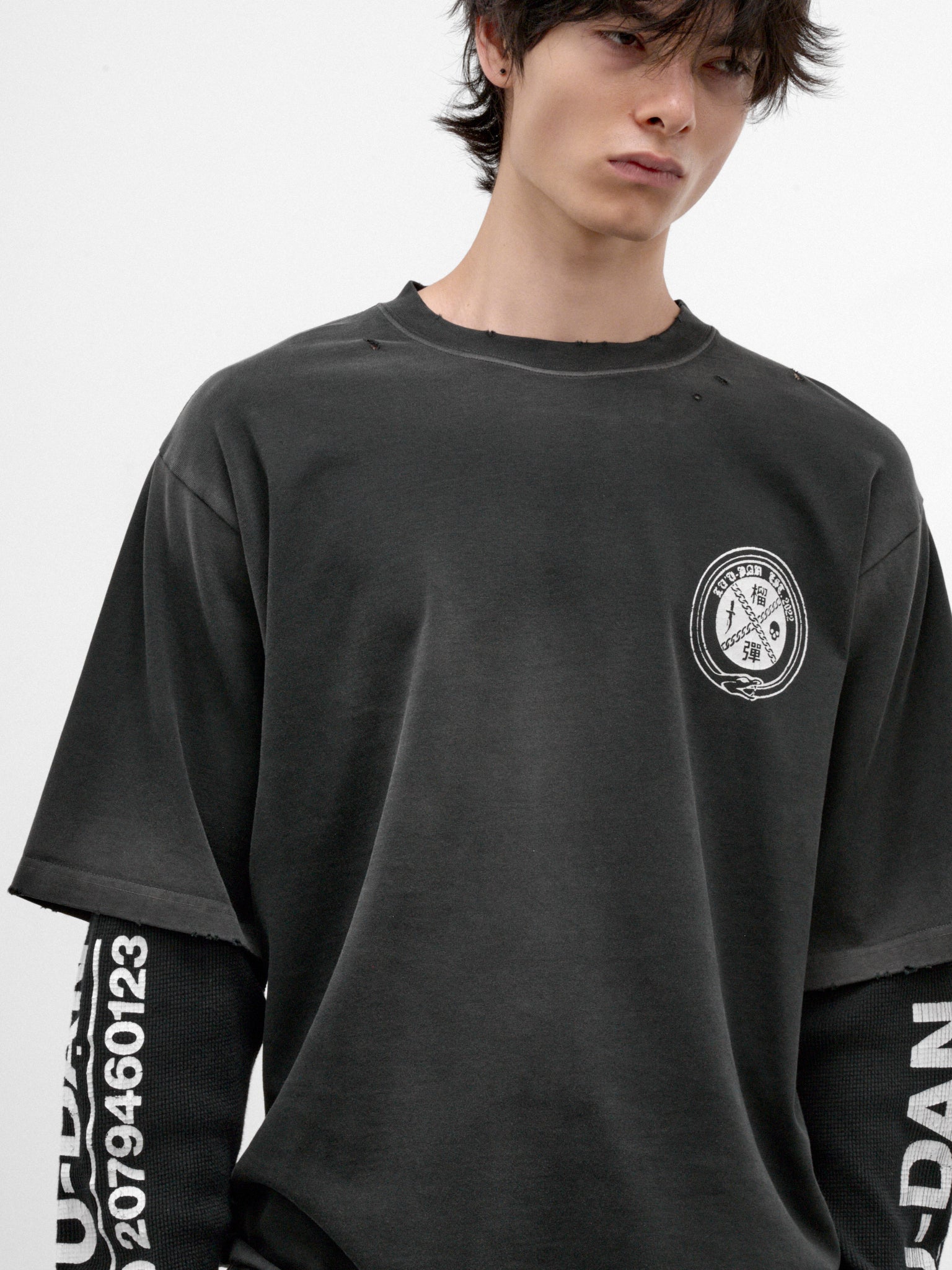 Black Cotton Layered Graphic Tee (MT103J-HCJ-920-ART220-3-BLACK)