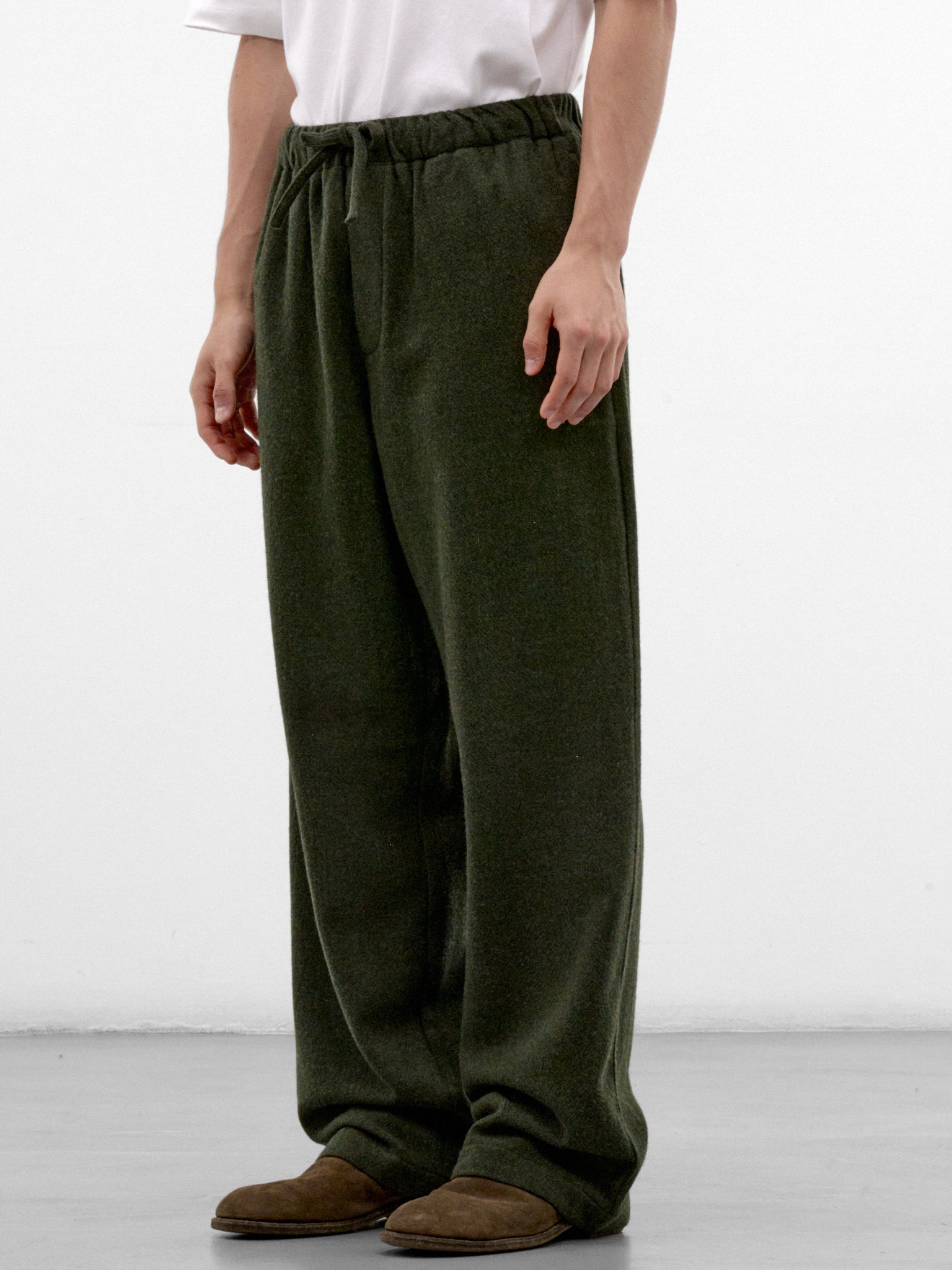 Green Wool-Cashmere Drawstring Trousers (MTR35-FAW76-GREEN)