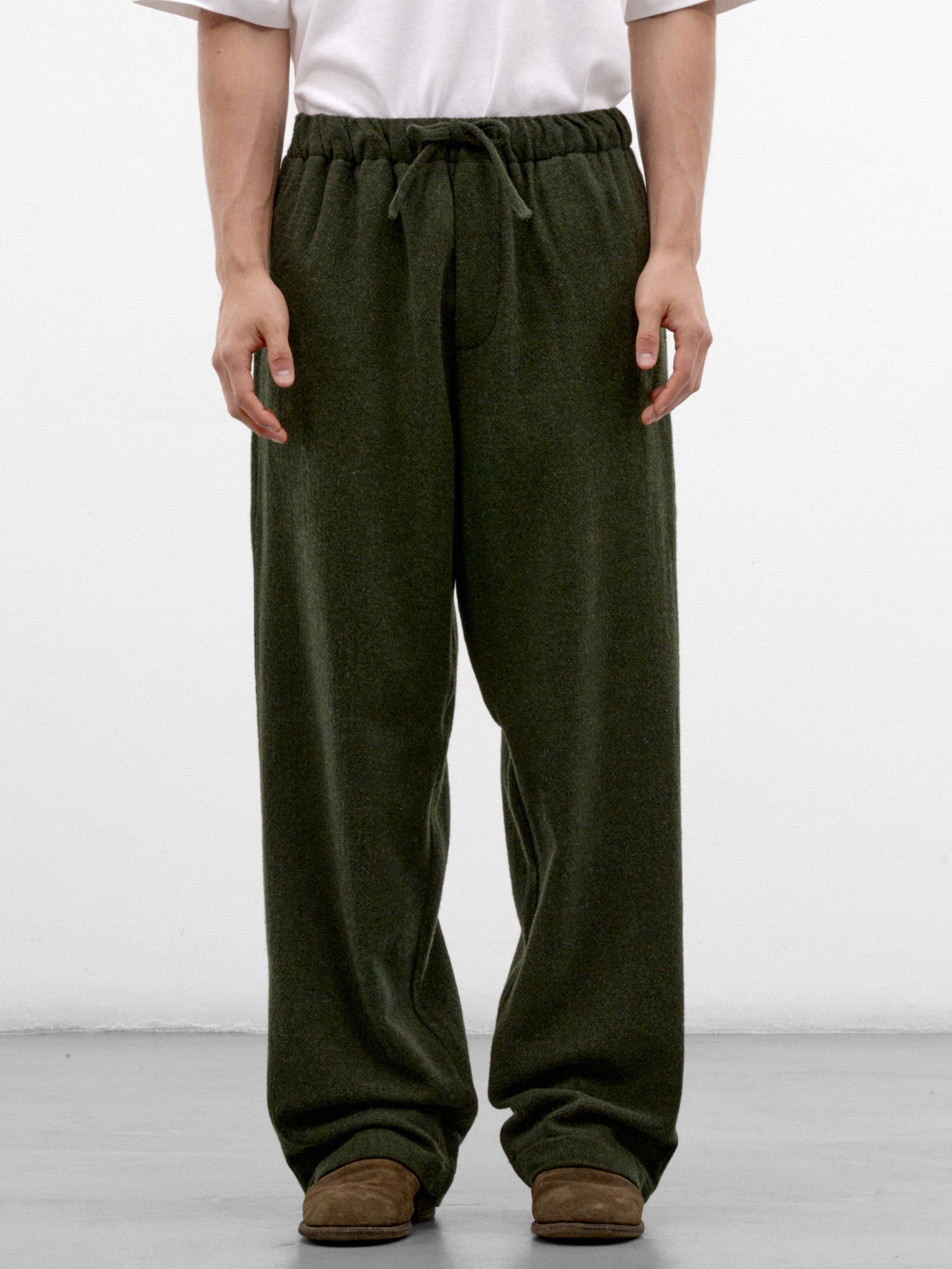 Green Wool-Cashmere Drawstring Trousers (MTR35-FAW76-GREEN)