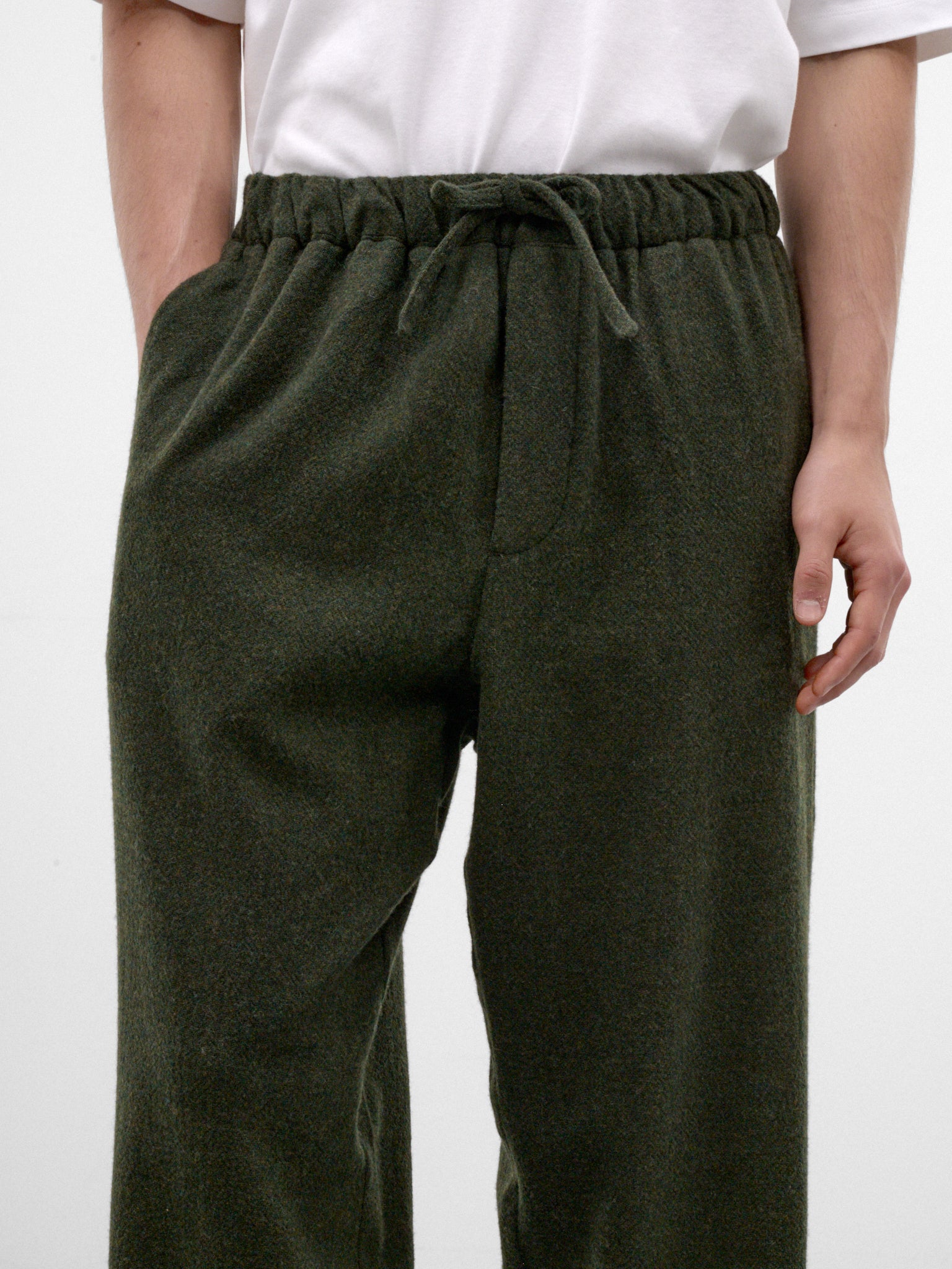 Green Wool-Cashmere Drawstring Trousers (MTR35-FAW76-GREEN)