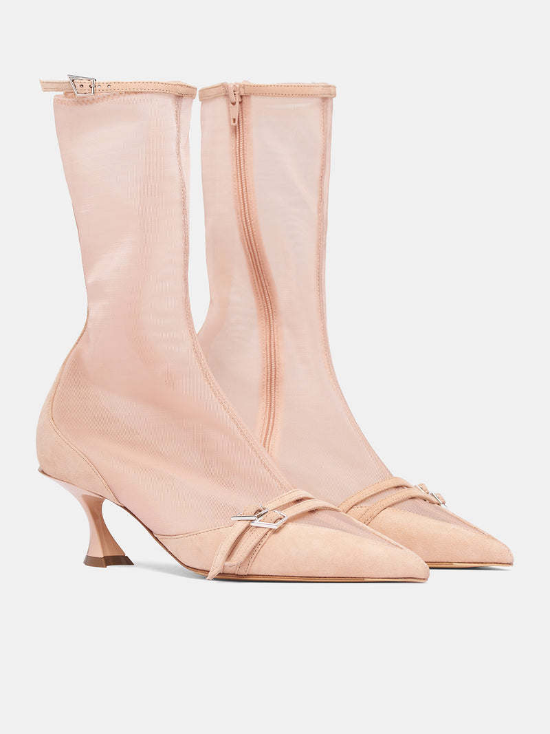 Nude Mesh Suede Kitten Boots (MUWFW26FS201-NUDE)
