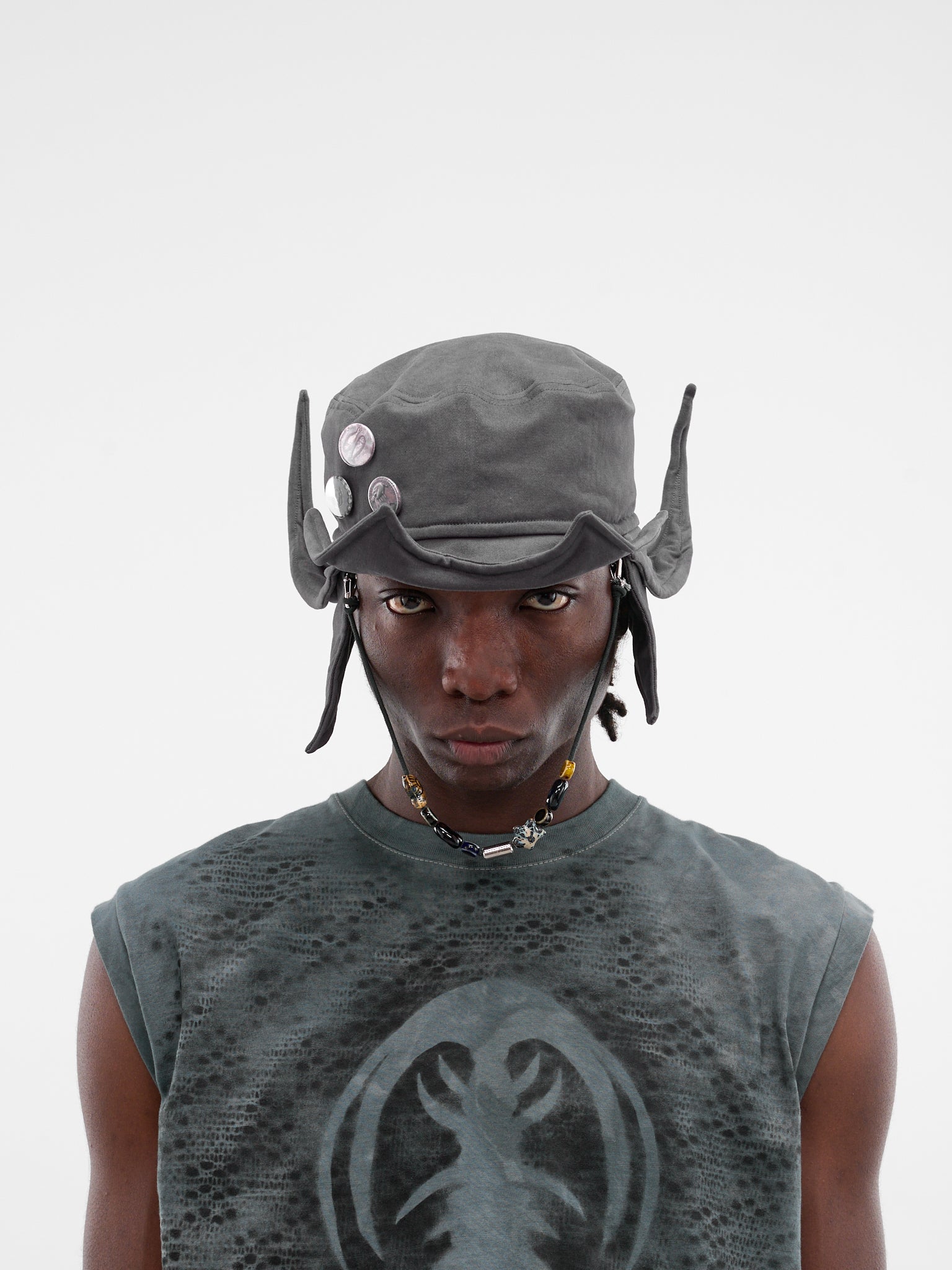 Mantarraya Hat Gray Cotton Manta Ray Hat (MW-CAPP-BEADED-MANTA-GREY)