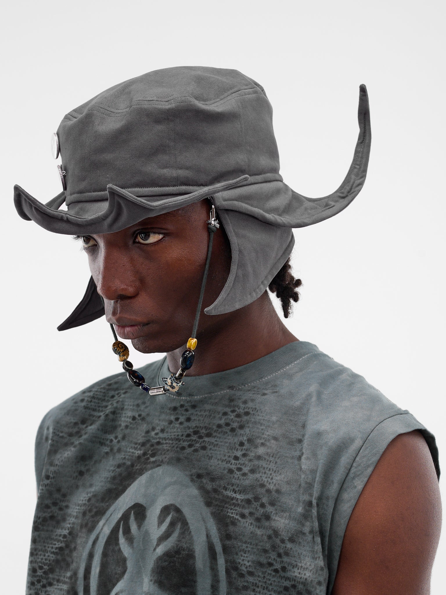 Gray Cotton Manta Ray Hat (MW-CAPP-BEADED-MANTA-GREY)