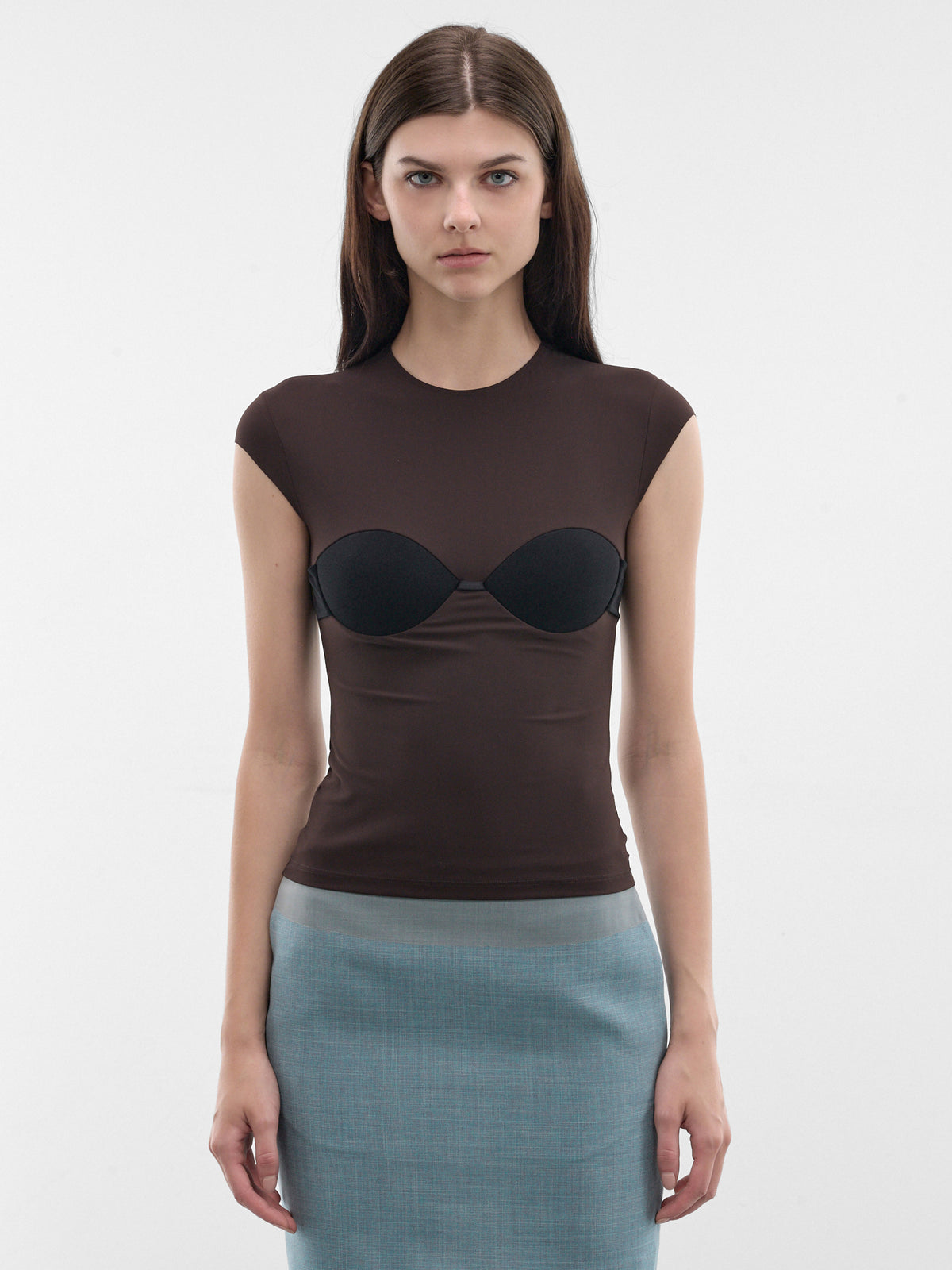 Brown Bra Panel Nylon Tee (MXM260080-206-BROWN)