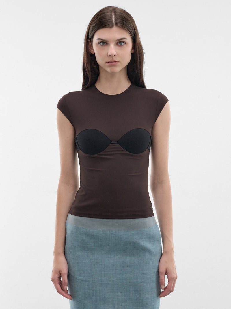 Brown Bra Panel Nylon Tee (MXM260080-206-BROWN)