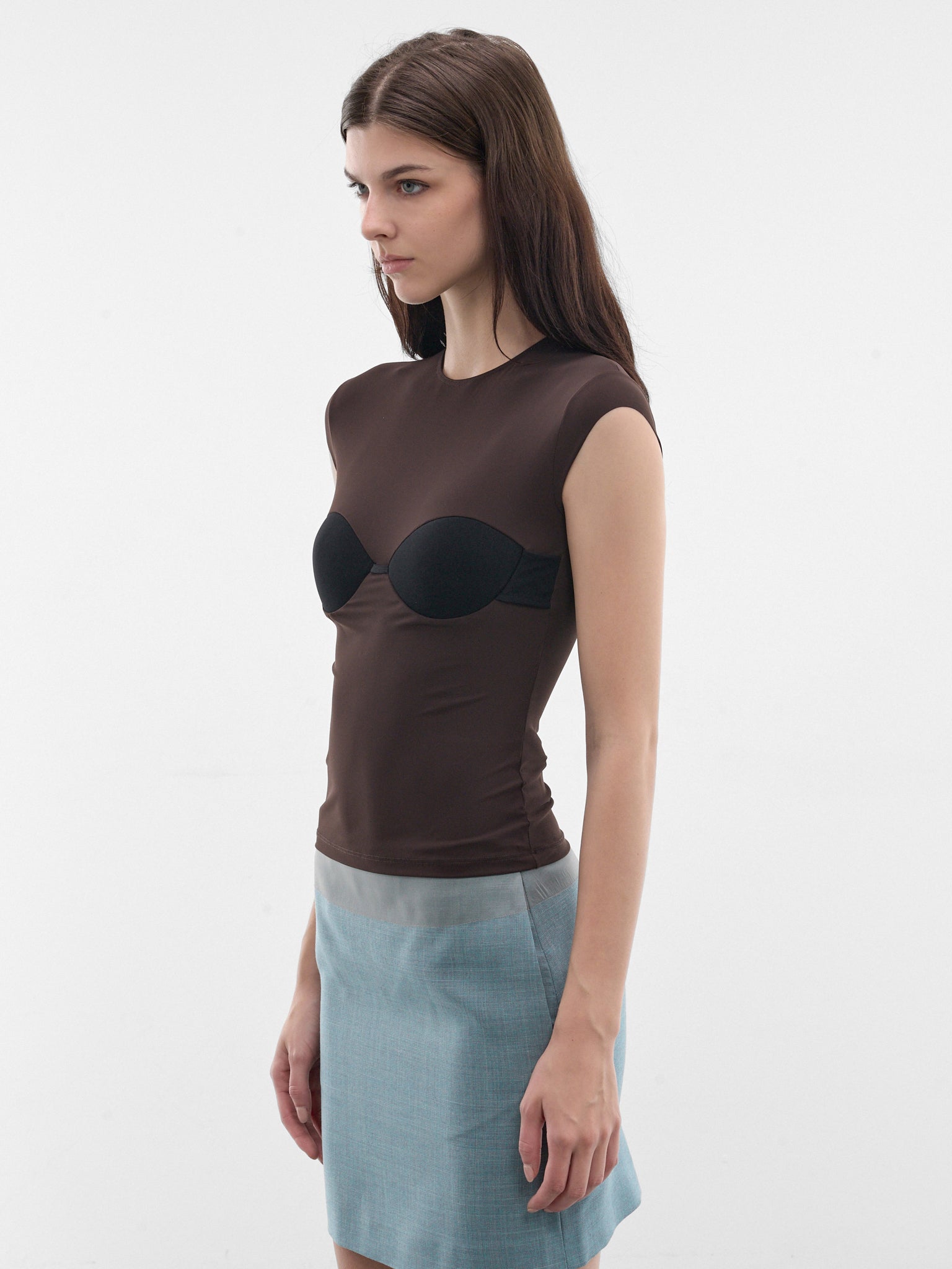 Brown Bra Panel Nylon Tee (MXM260080-206-BROWN)