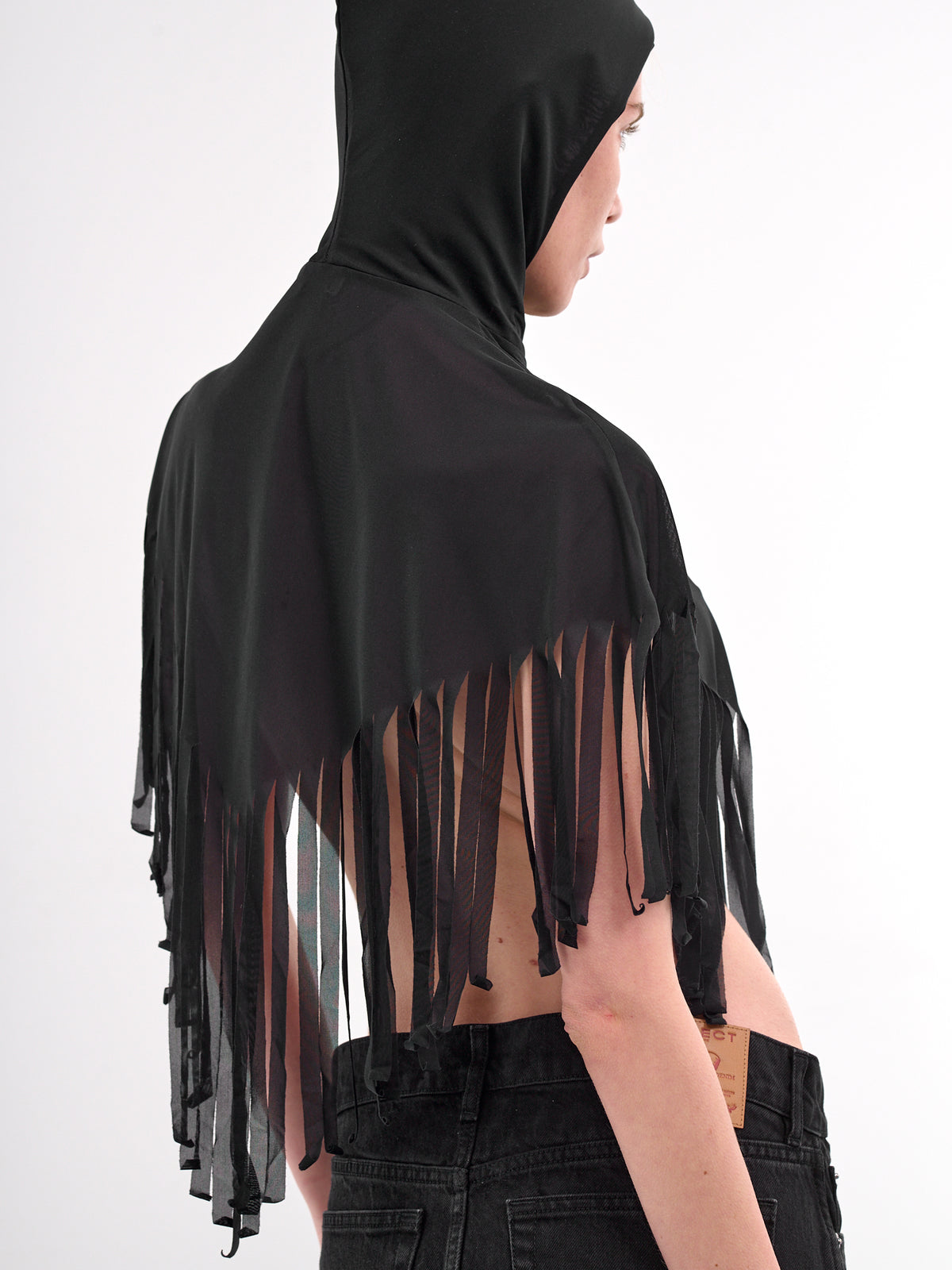 Hooded Fringe Shawl Top (N0115-BLACK)