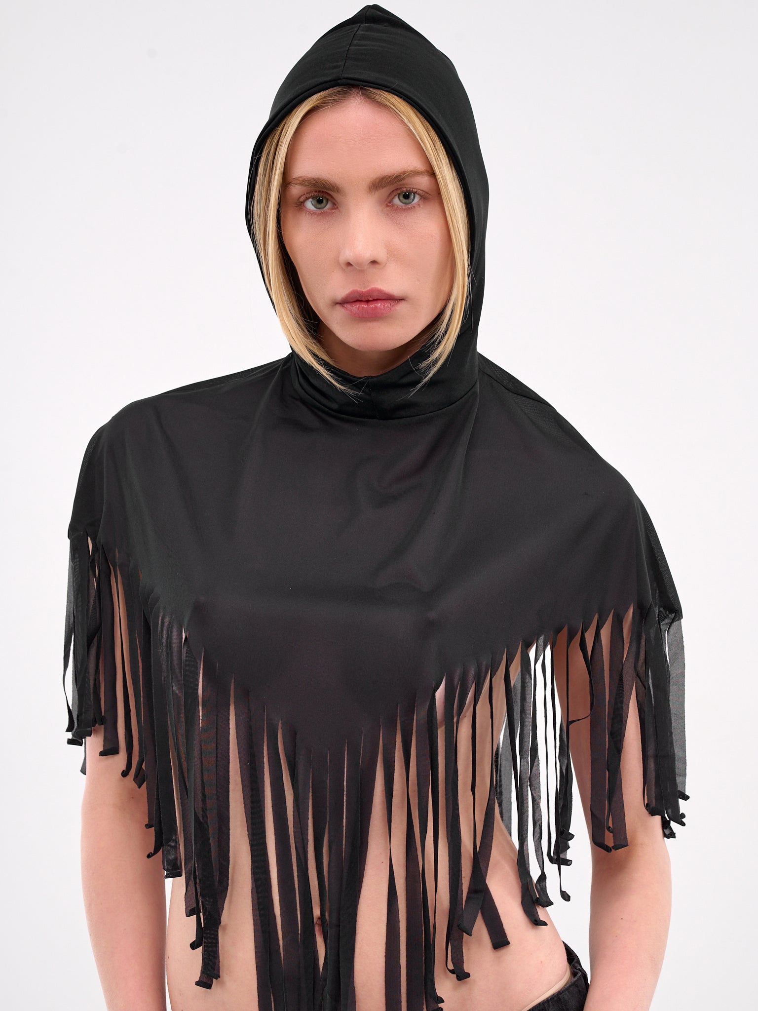Hooded Fringe Shawl Top (N0115-BLACK)