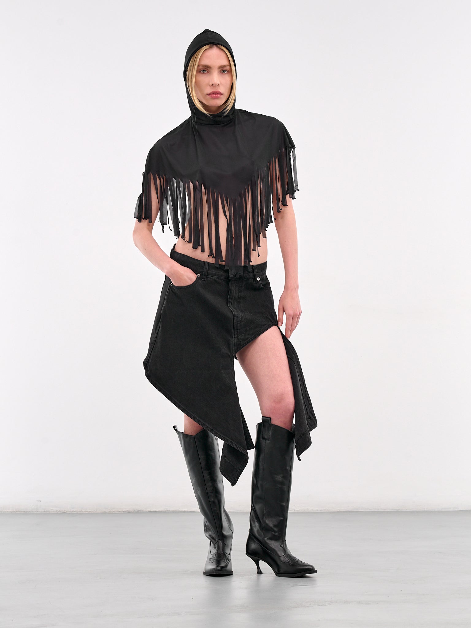 Hooded Fringe Shawl Top (N0115-BLACK)